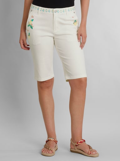 heine Jeansshort mit besticktem Bund - ecru-mint-gemustert