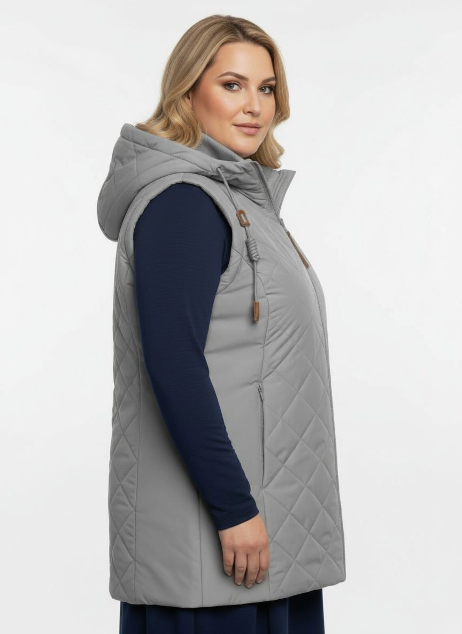 Steppweste mit Strickstehkragen, Microfaser - steingrau