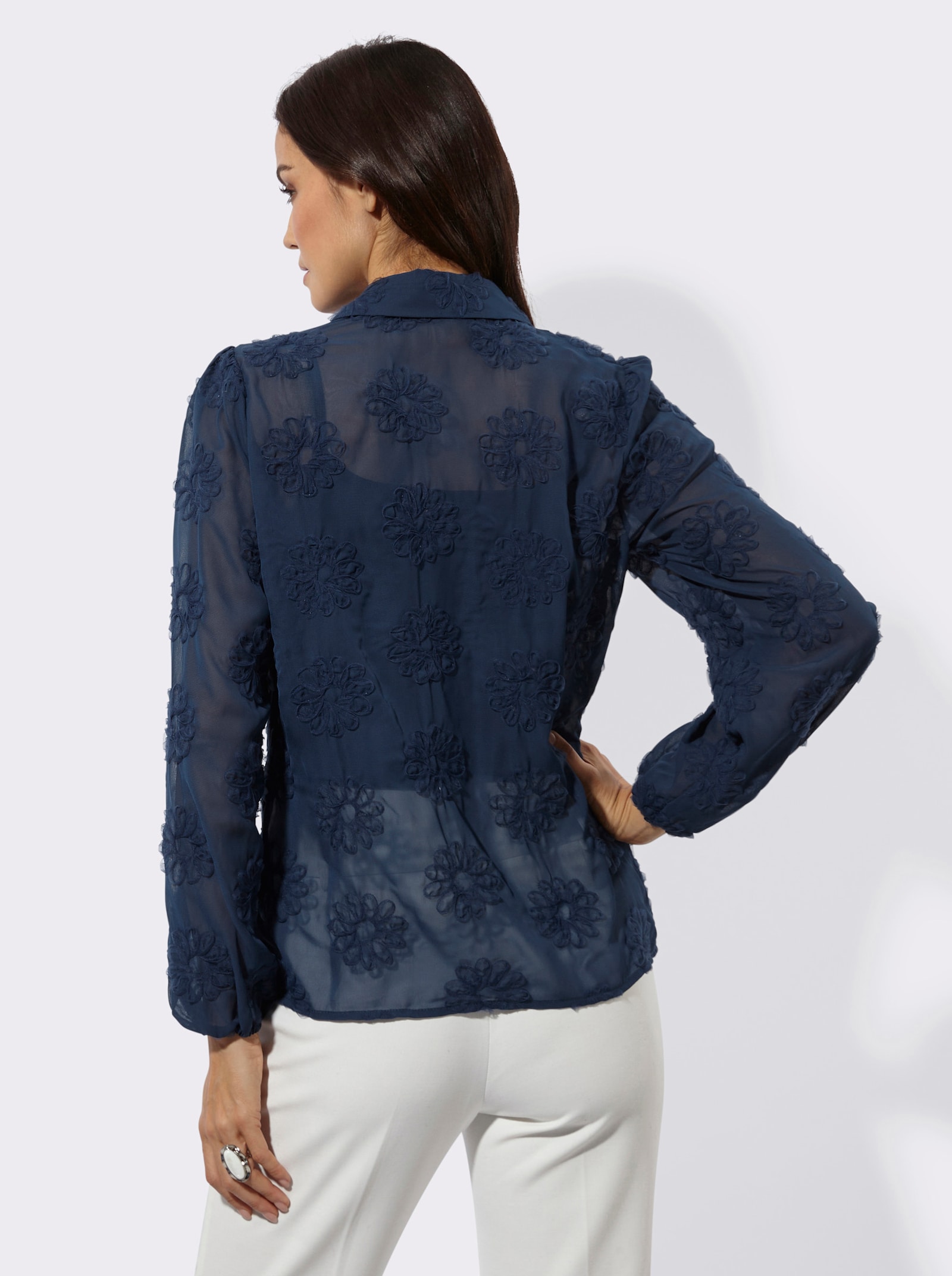 Hemdbluse mit weiten Ärmeln - dunkelblau