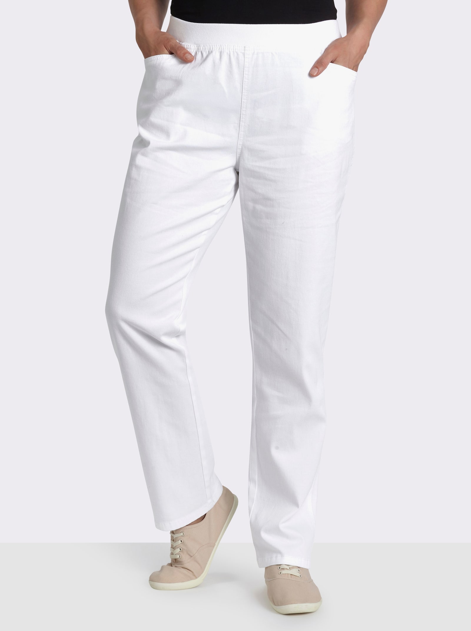 Stretch-Jeans mit Rundum-Dehnbund - weiß