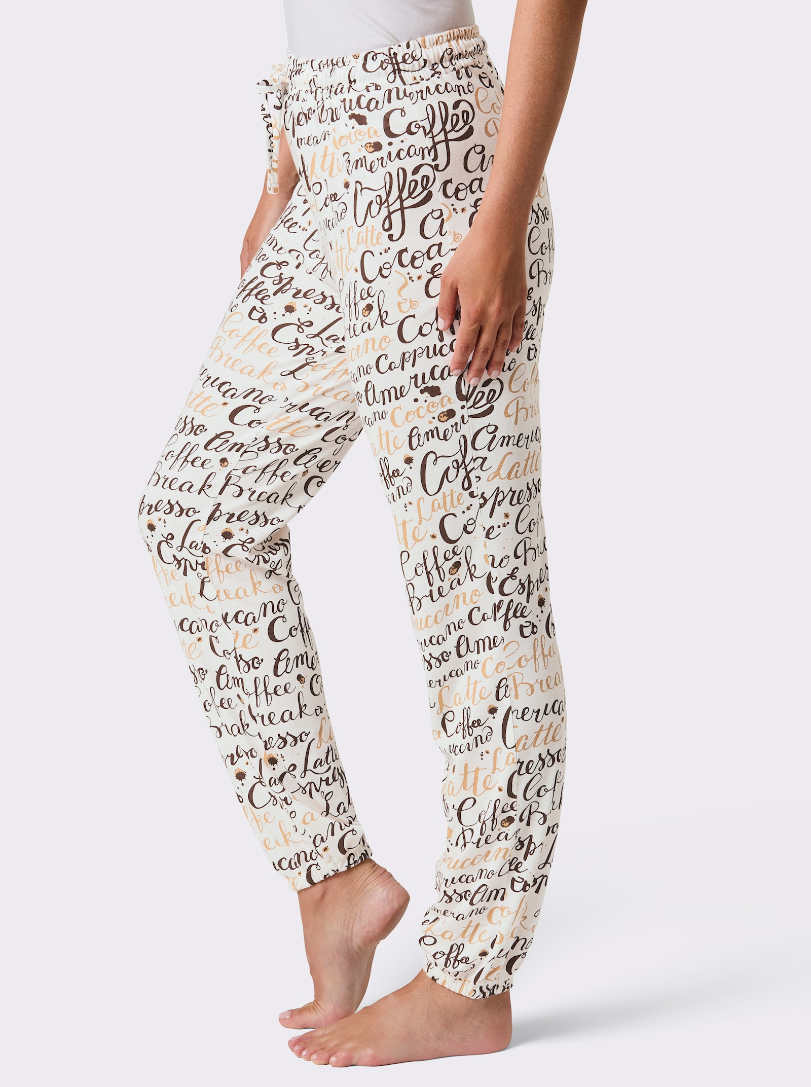 wäschepur Pyjama-Broek - ecru/choco bedrukt