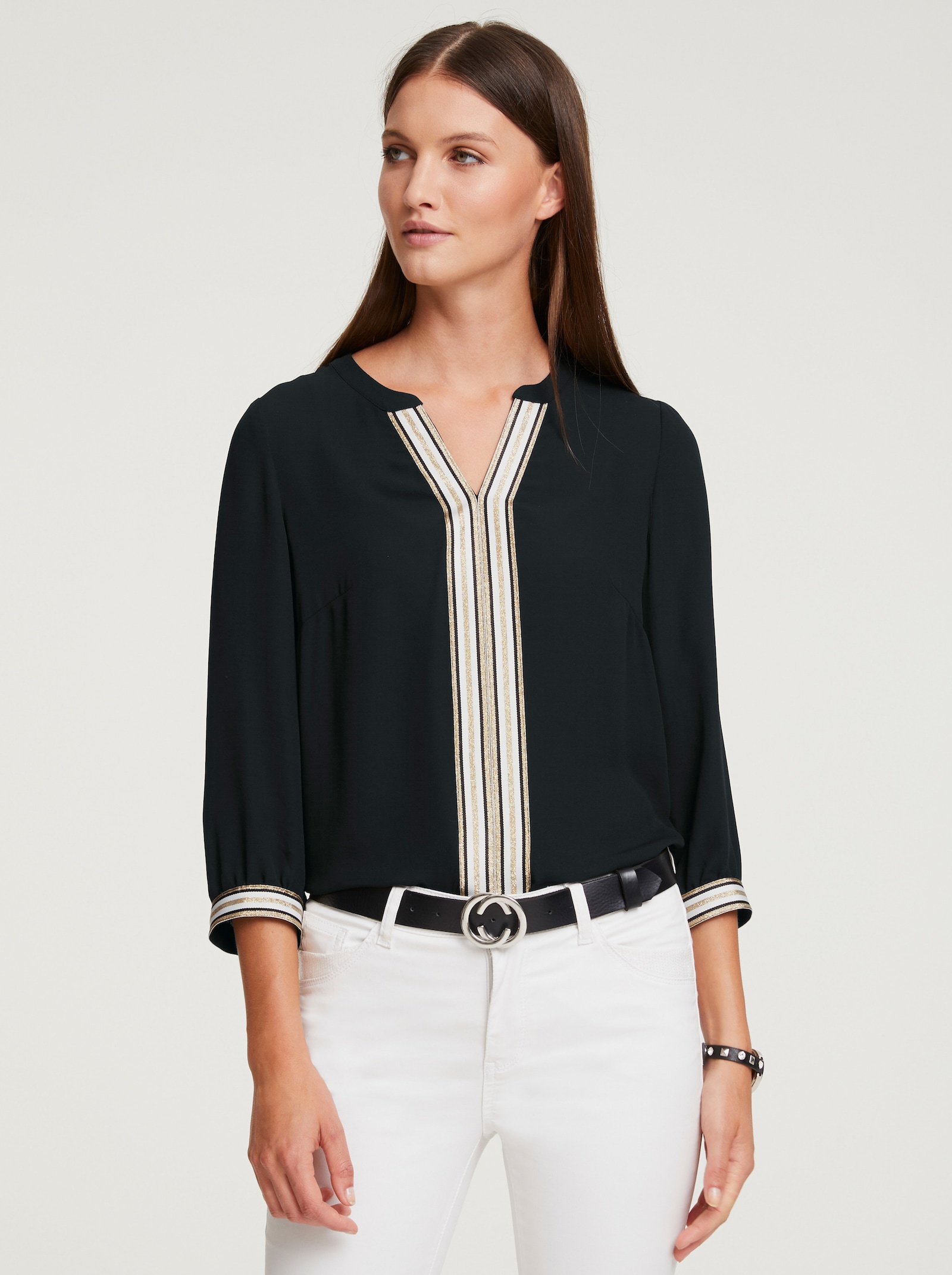 heine Schlupf-Bluse mit Kontrastblenden - schwarz