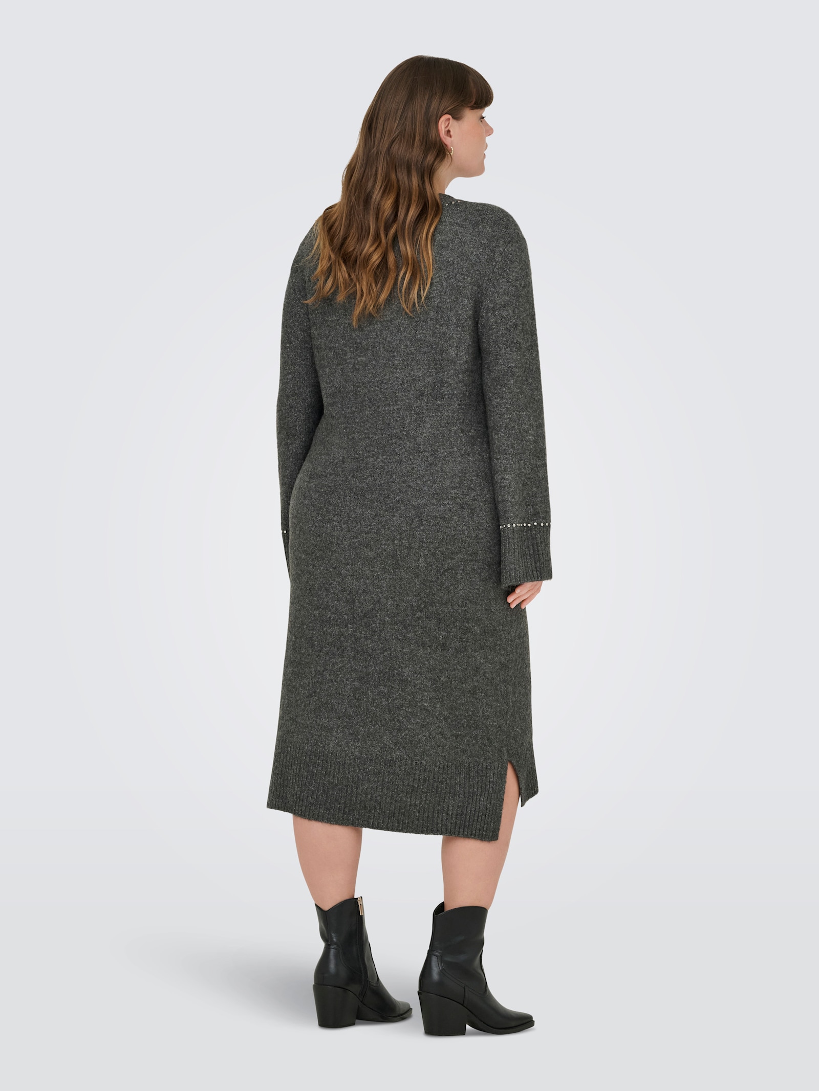 ONLY CARMAKOMA Strickkleid - medium grey melange detail:silver studs