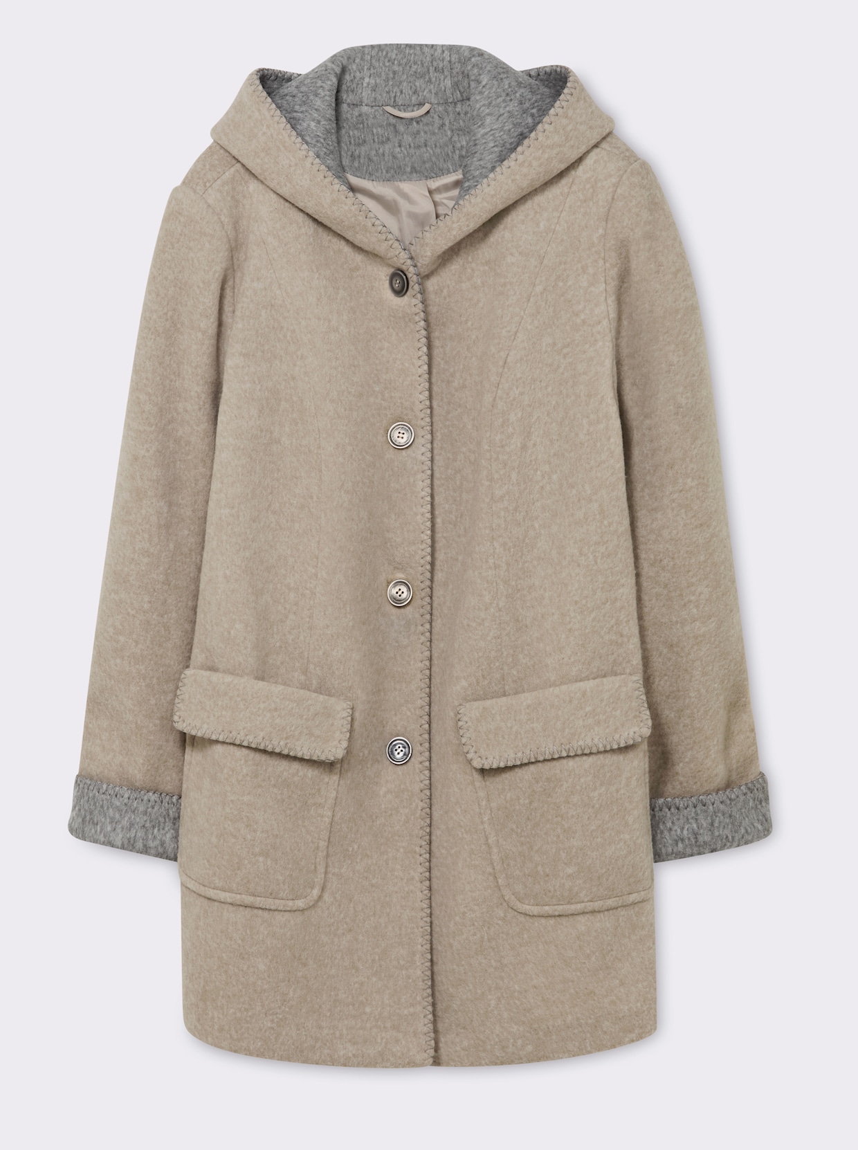 Kapuzenjacke in Woll-Optik - stein