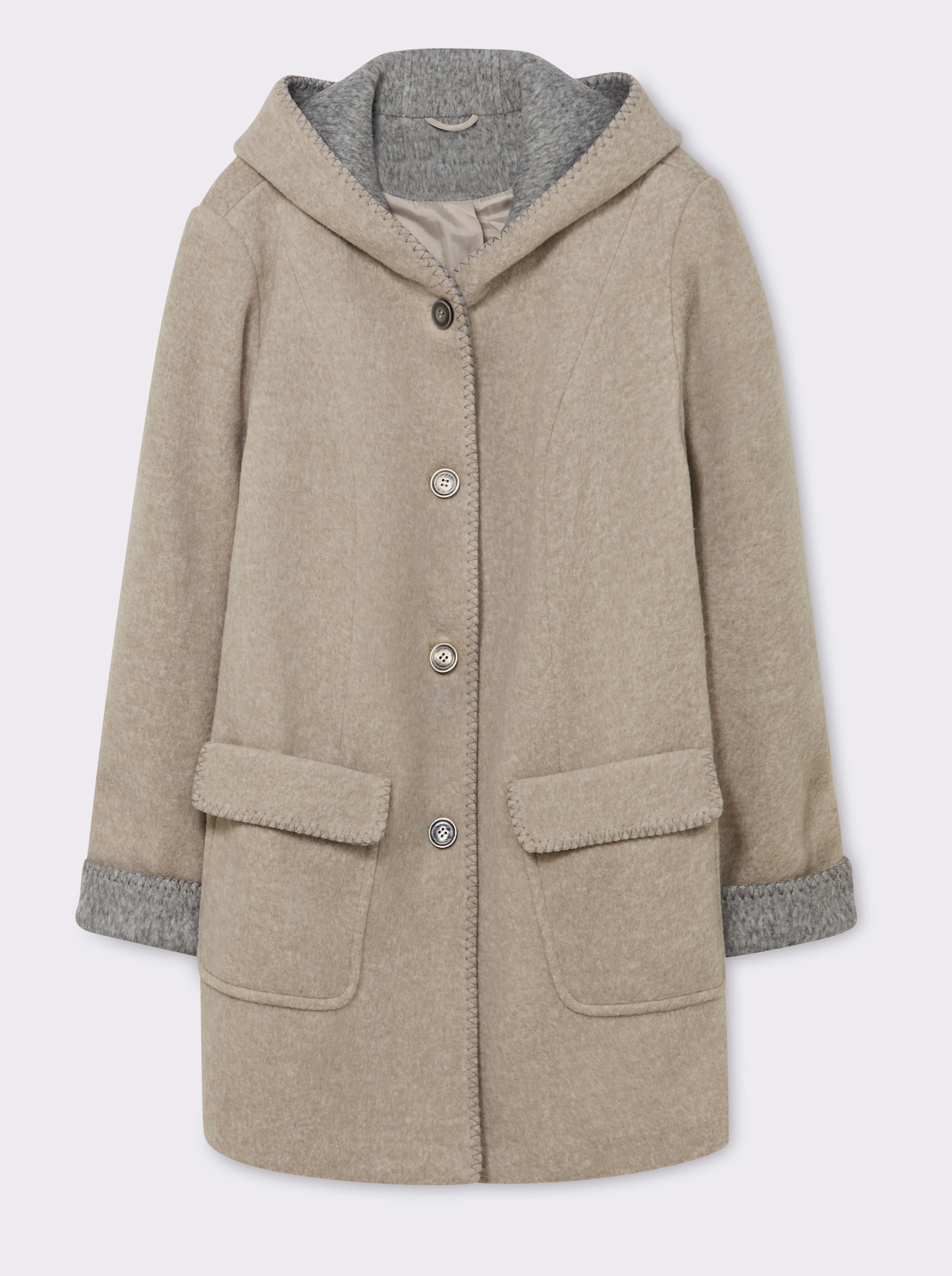 Kapuzenjacke in Woll-Optik - stein