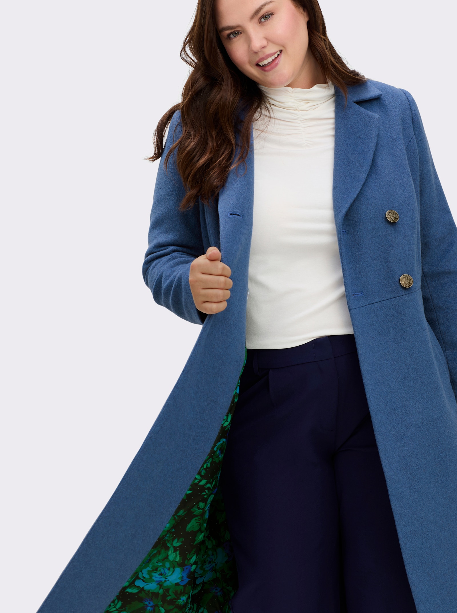 sheego by Joe Browns Wintermantel mit Reverskragen und Knopfleiste - jeansblau