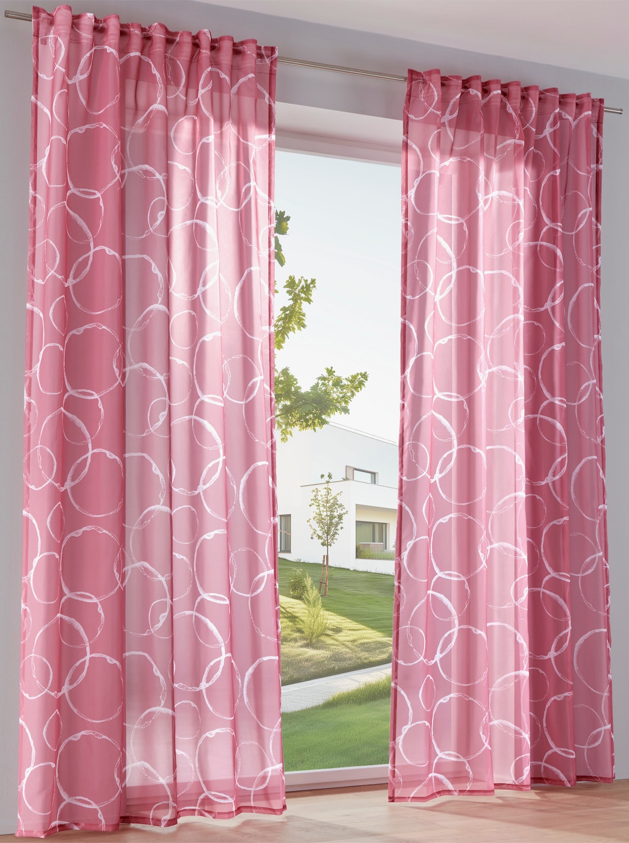 heine home Decoratieve vitrage - framboos/wit