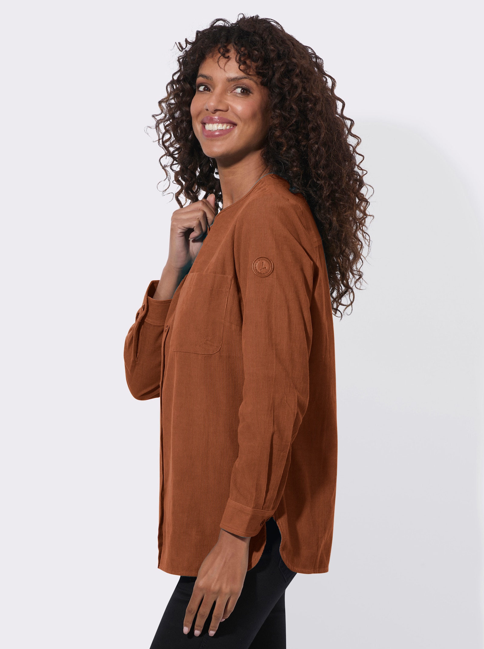  Langarmbluse in Cord-Qualität - cognac