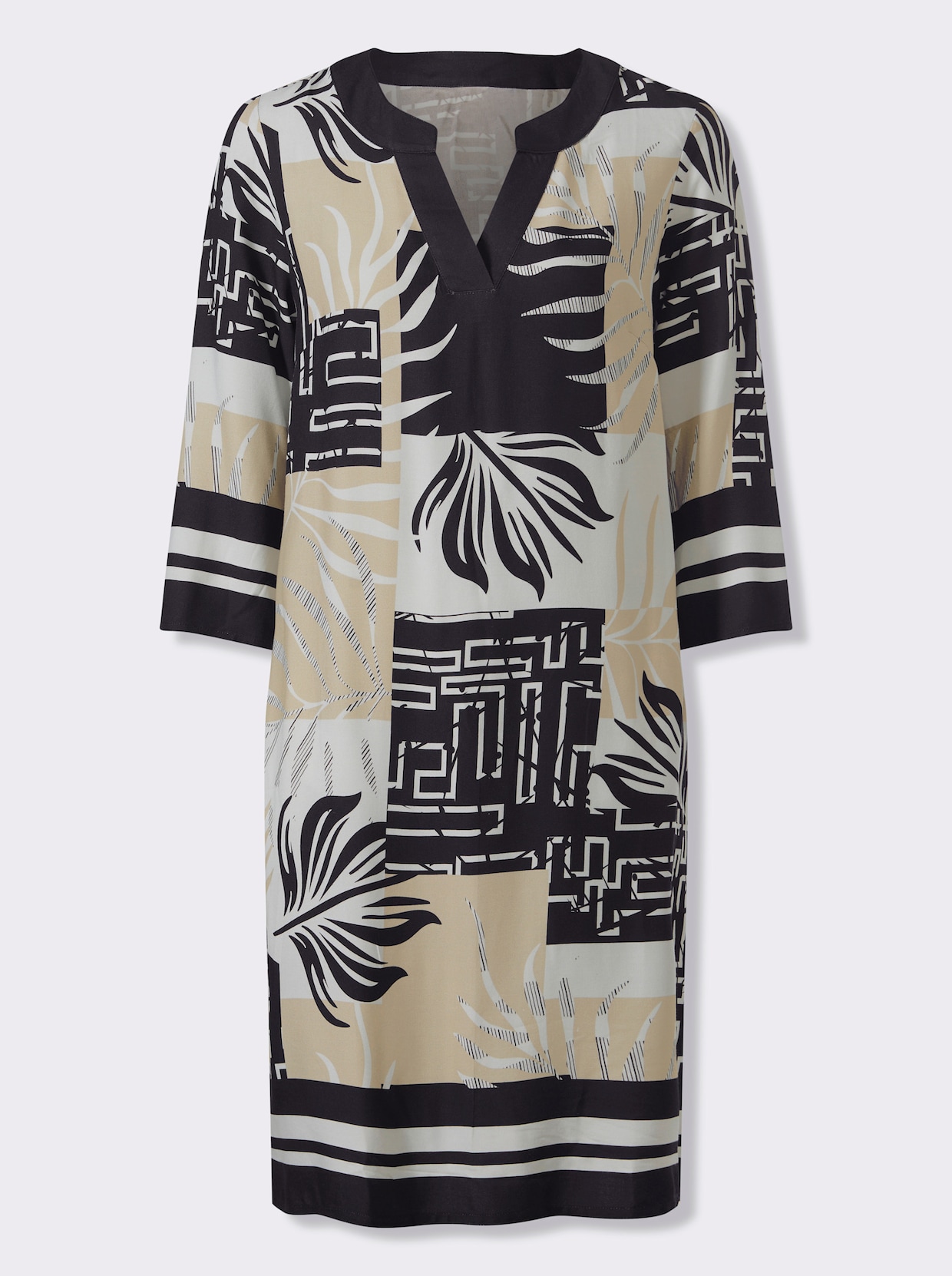 heine Druckkleid - sand-schwarz-bedruckt