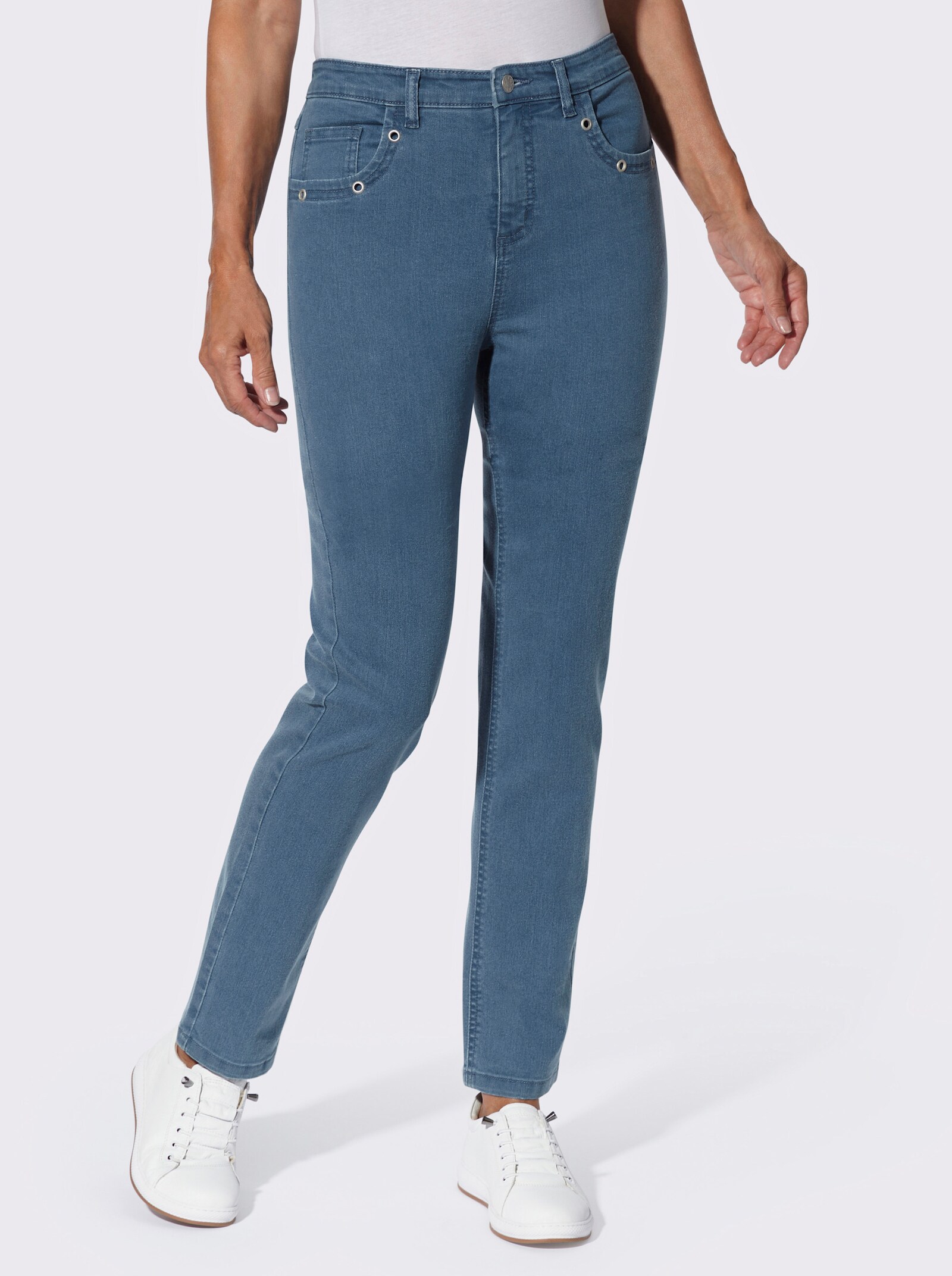5-Pocket-Jeans mit Ösenverzierung - blue-bleached