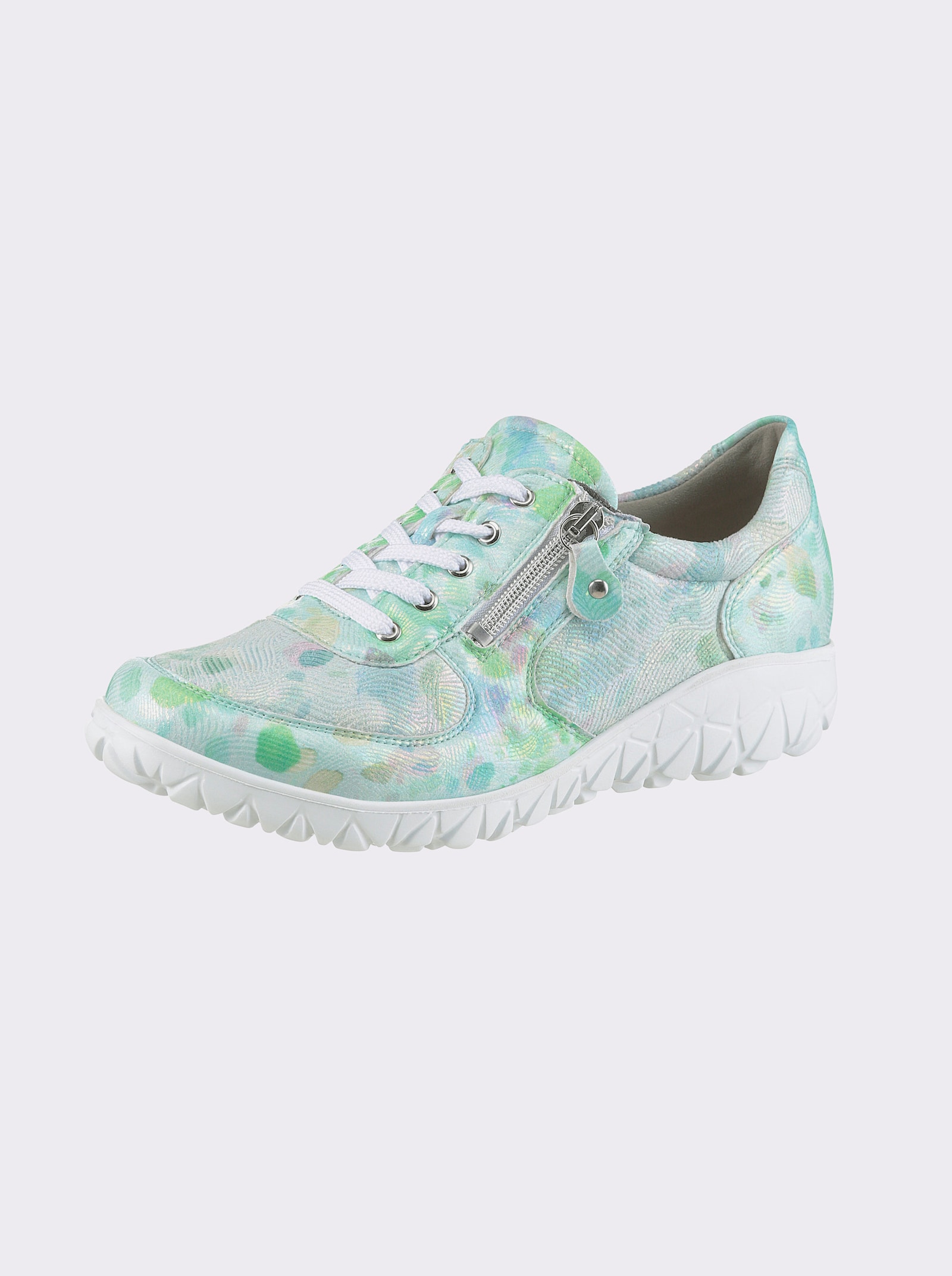 Waldläufer Sneaker van textiel, met verwisselbaar voetbed - blauwgroen bedrukt