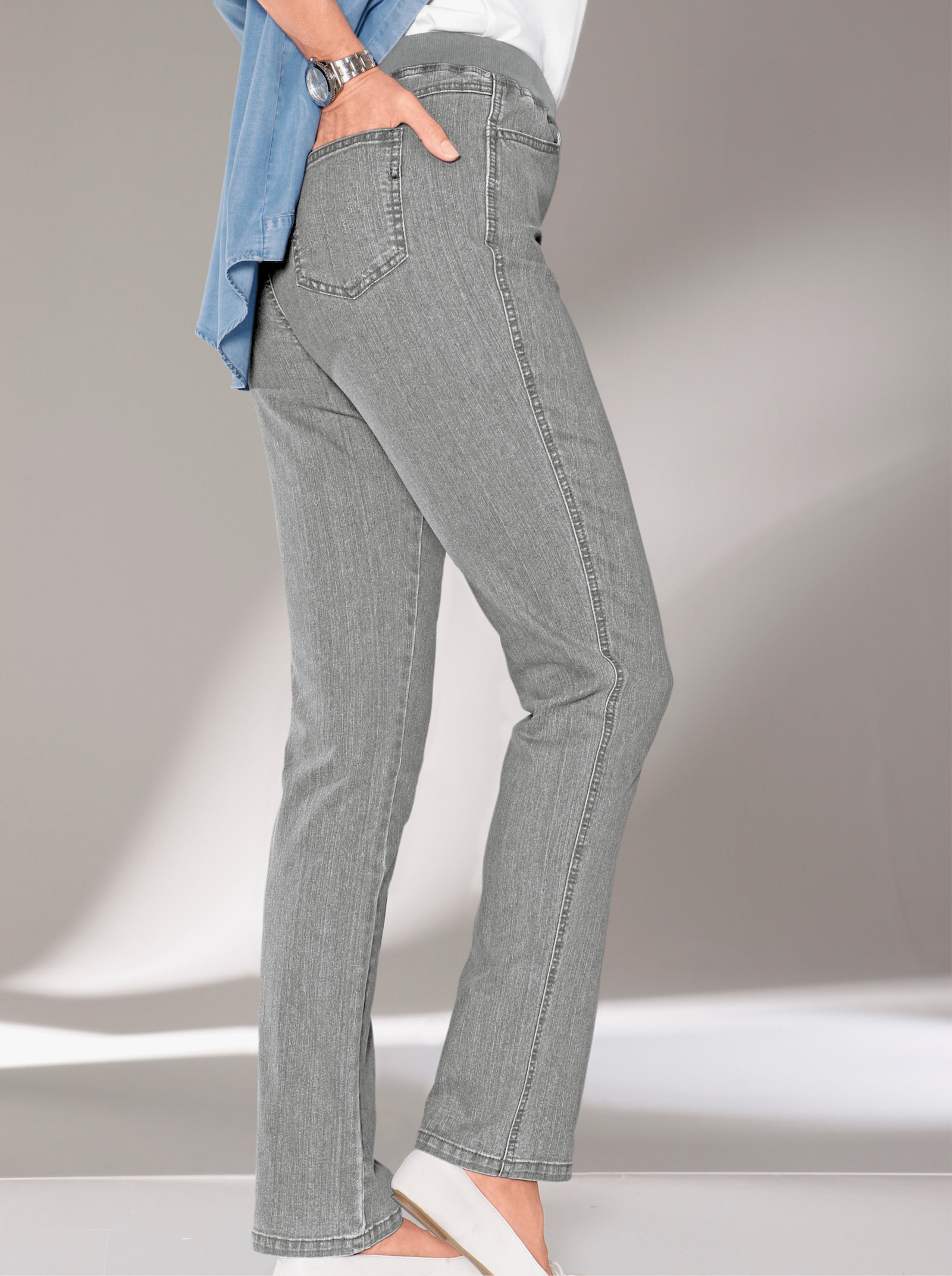 Stretch-Jeans mit Rundum-Dehnbund - grey-denim