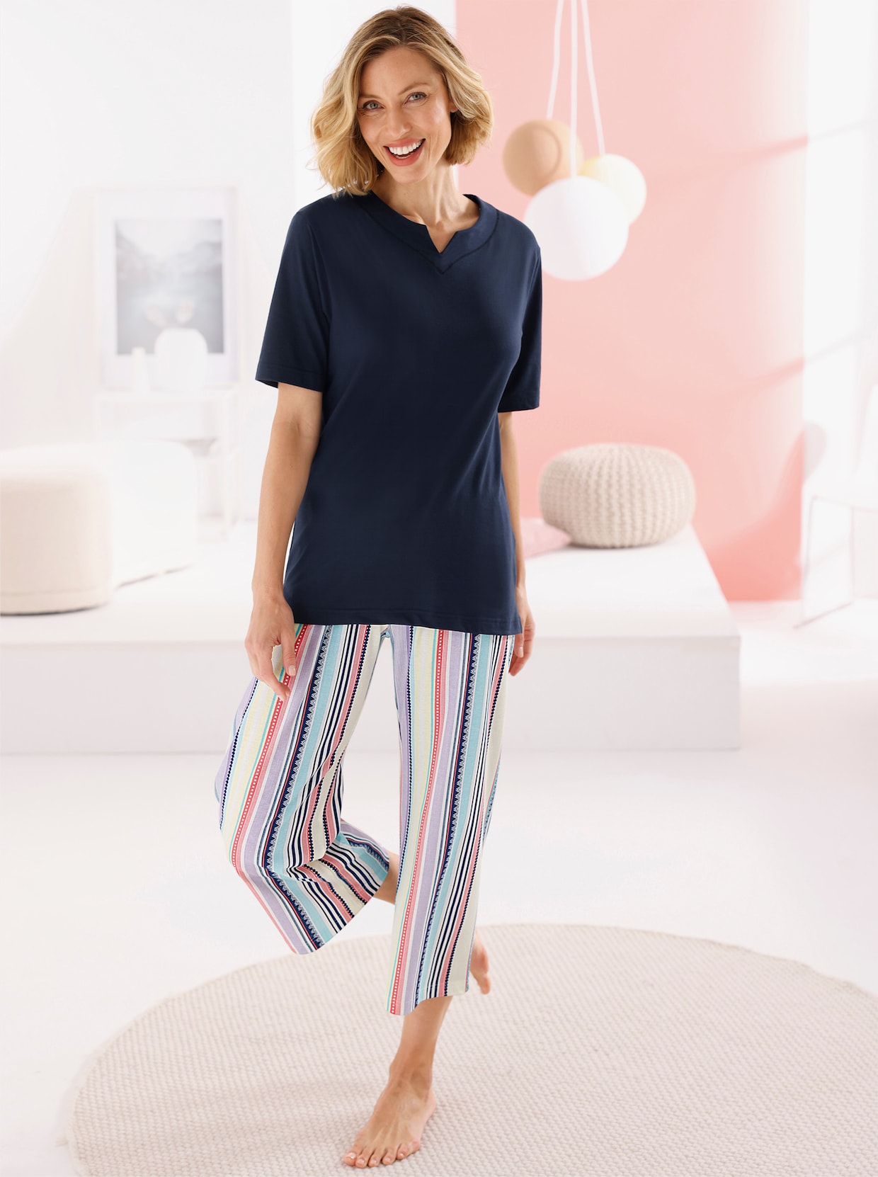 Hajo Pyjama - marine/ecru geprint
