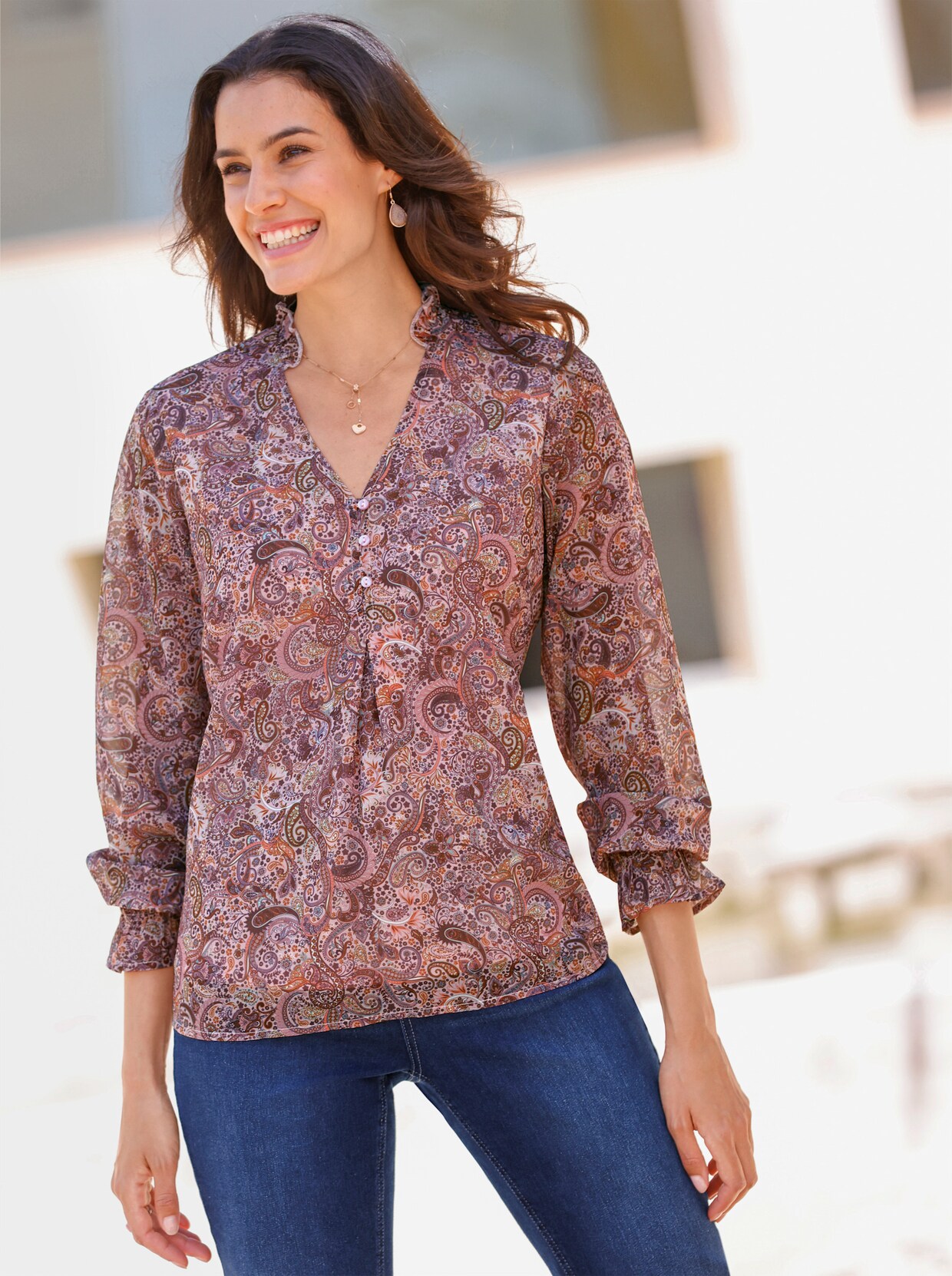 Bluse - hortensie-cognac-bedruckt