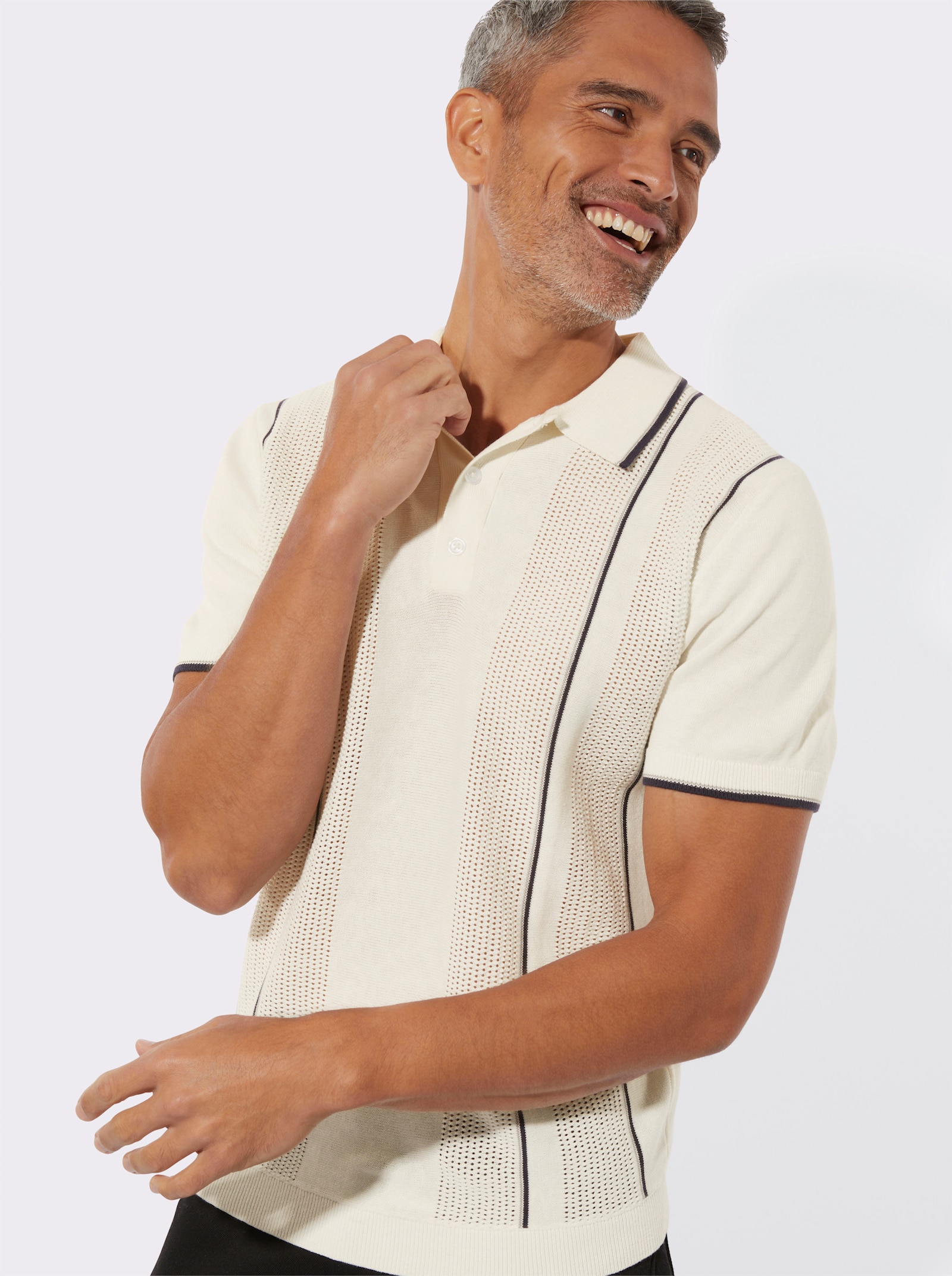 Svetr s límečkem s pleteným vzorem na předním dílu - ecru-námořnická modrá