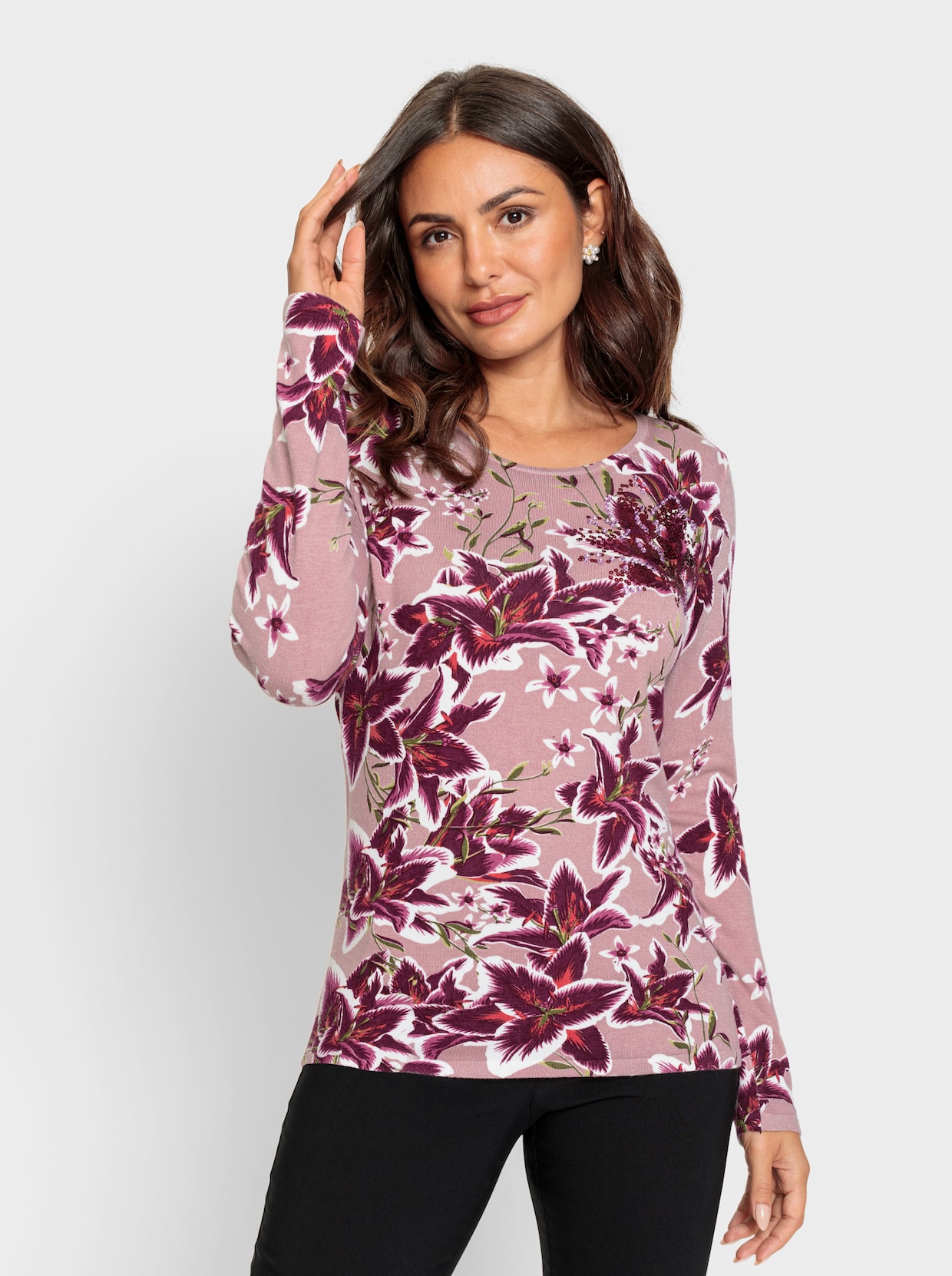 Pullover - mauve-burgund-bedruckt