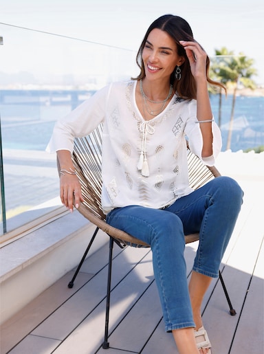 heine Baumwollbluse mit Folienprint - weiß