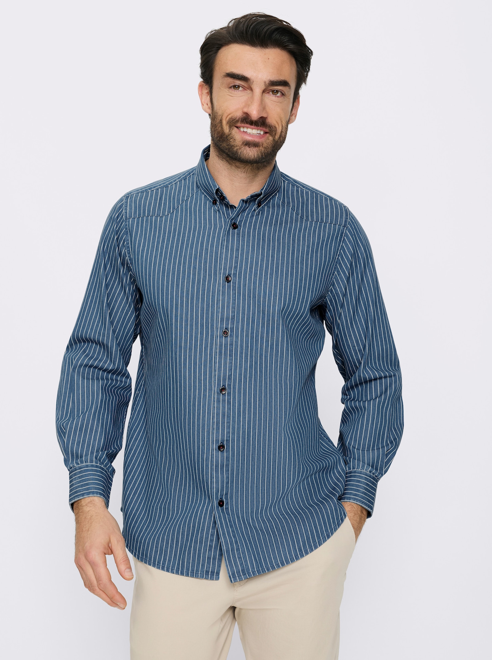 Marco Donati Jeanshemd mit Denim-Optik - blue-stone-gestreift