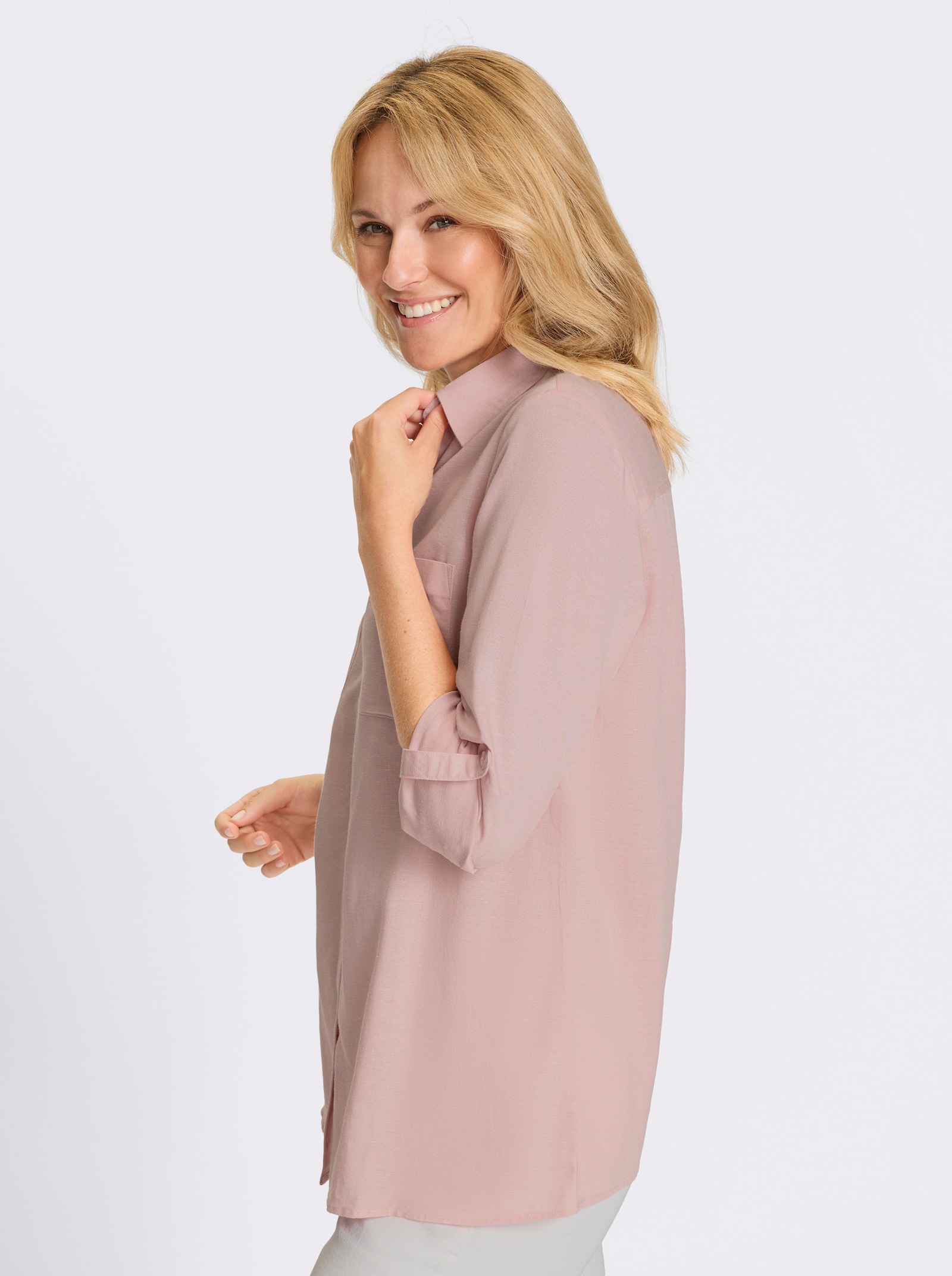 Longbluse mit Brusttaschen - hortensie