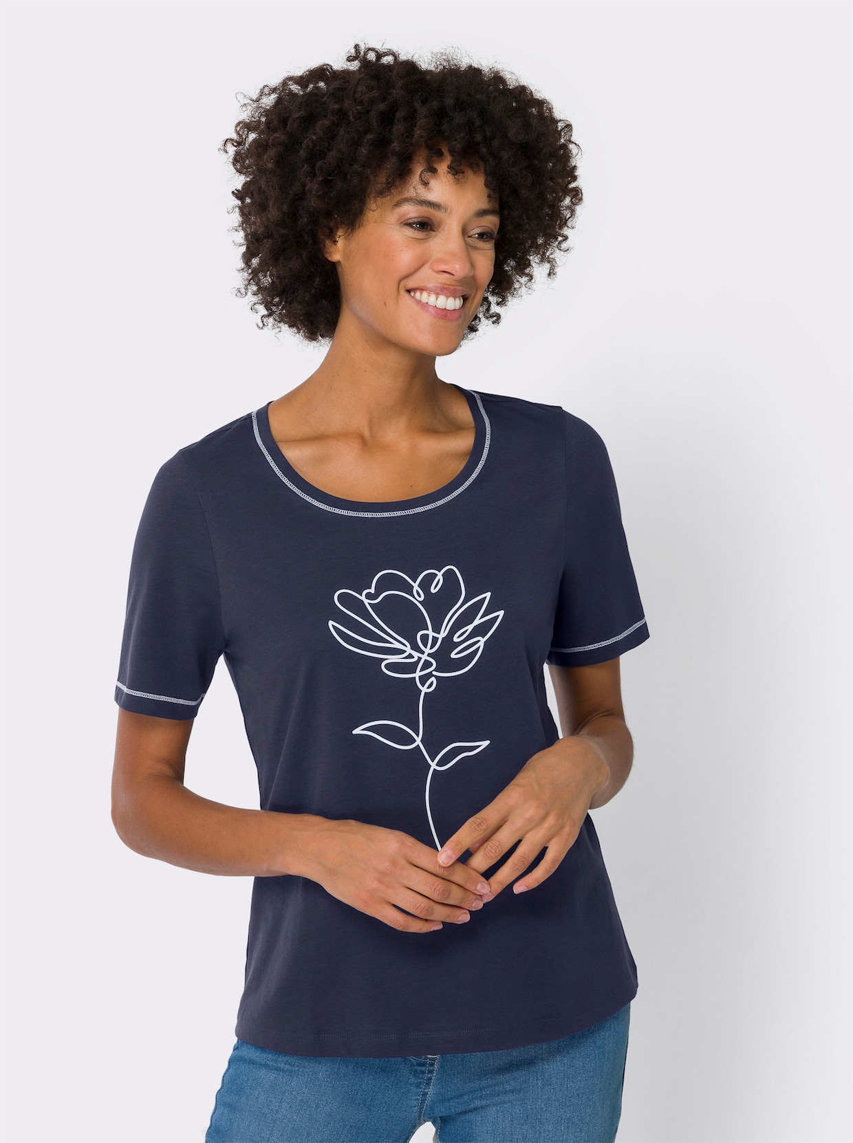 Shirt met korte mouwen - nachtblauw/wit