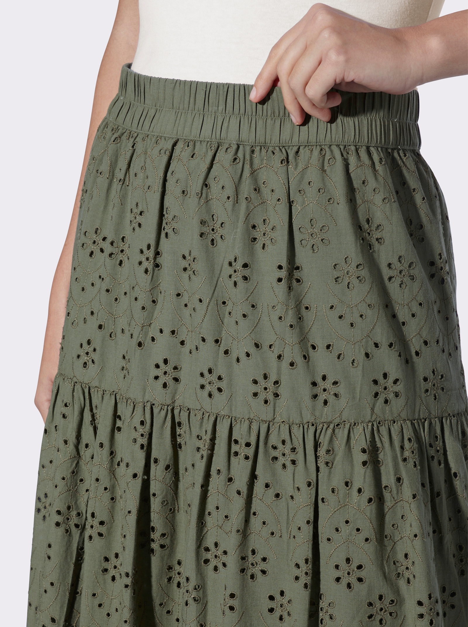 heine Jupe à niveaux en dentelle ajourée - kaki
