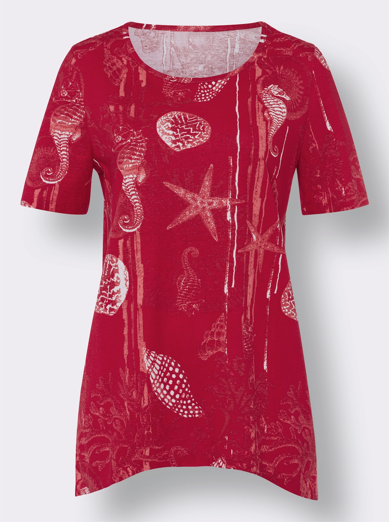 Puntig shirt - rood/wit geprint