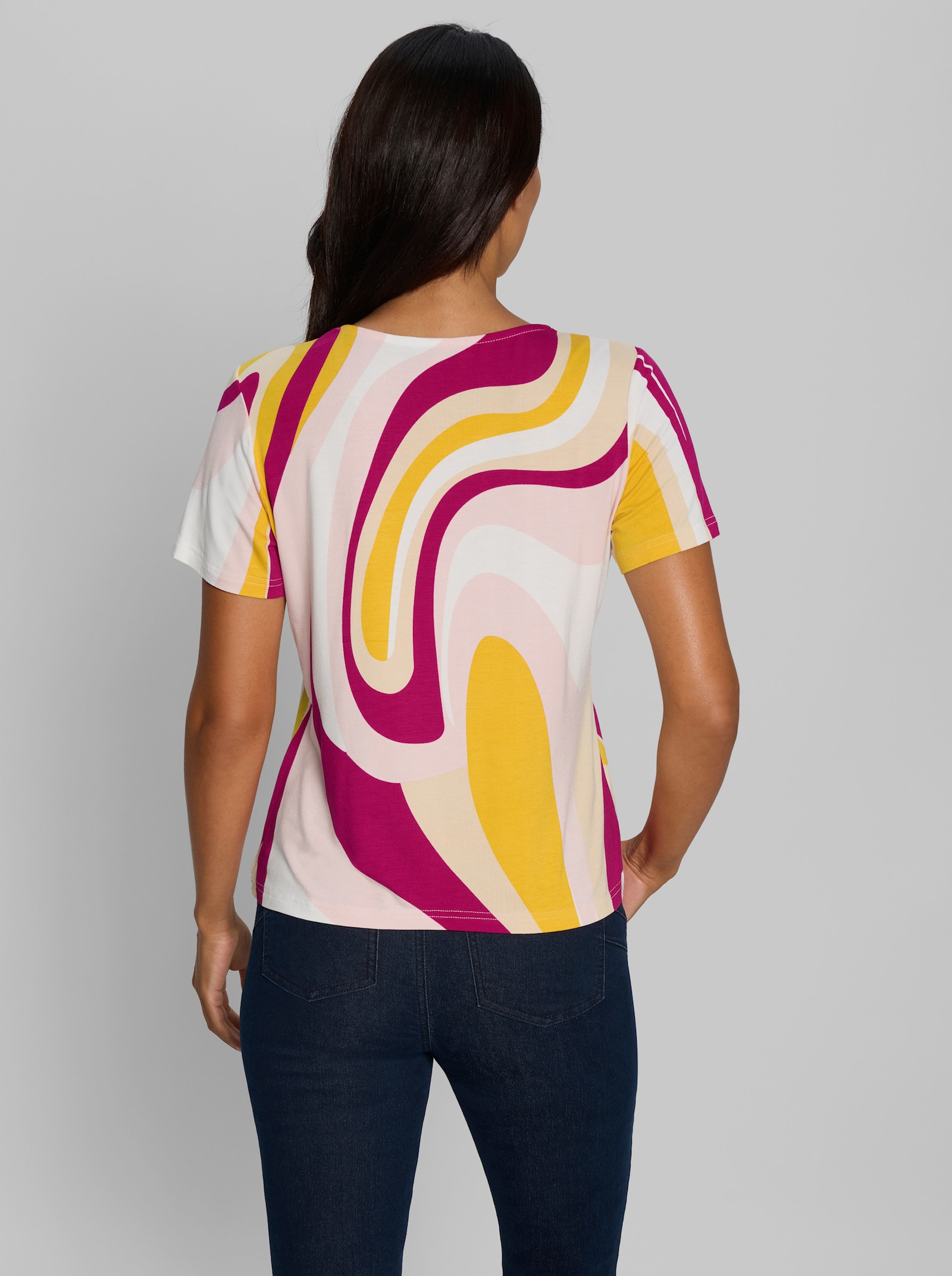 heine Kurzarmshirt mit Grafikprint - pink-sonnengelb-gemustert