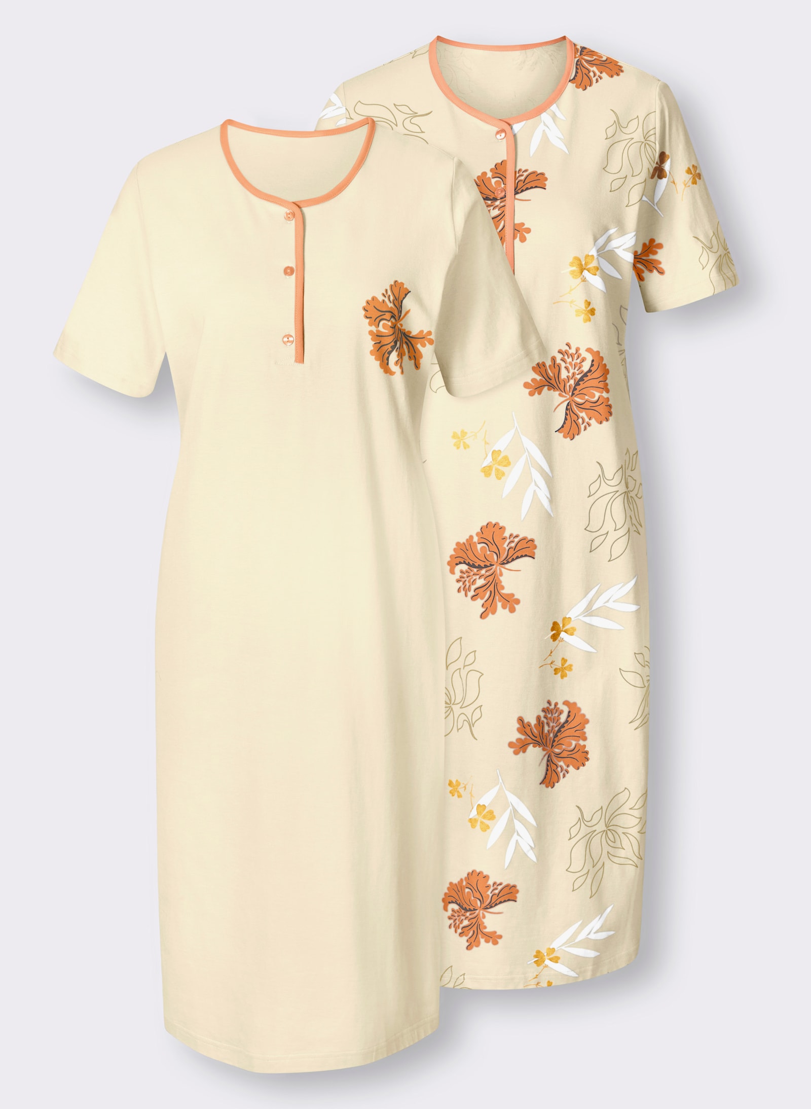 Ascafa Lot de 2 chemises de nuit, imprimé floral - vanille + vanille imprimé