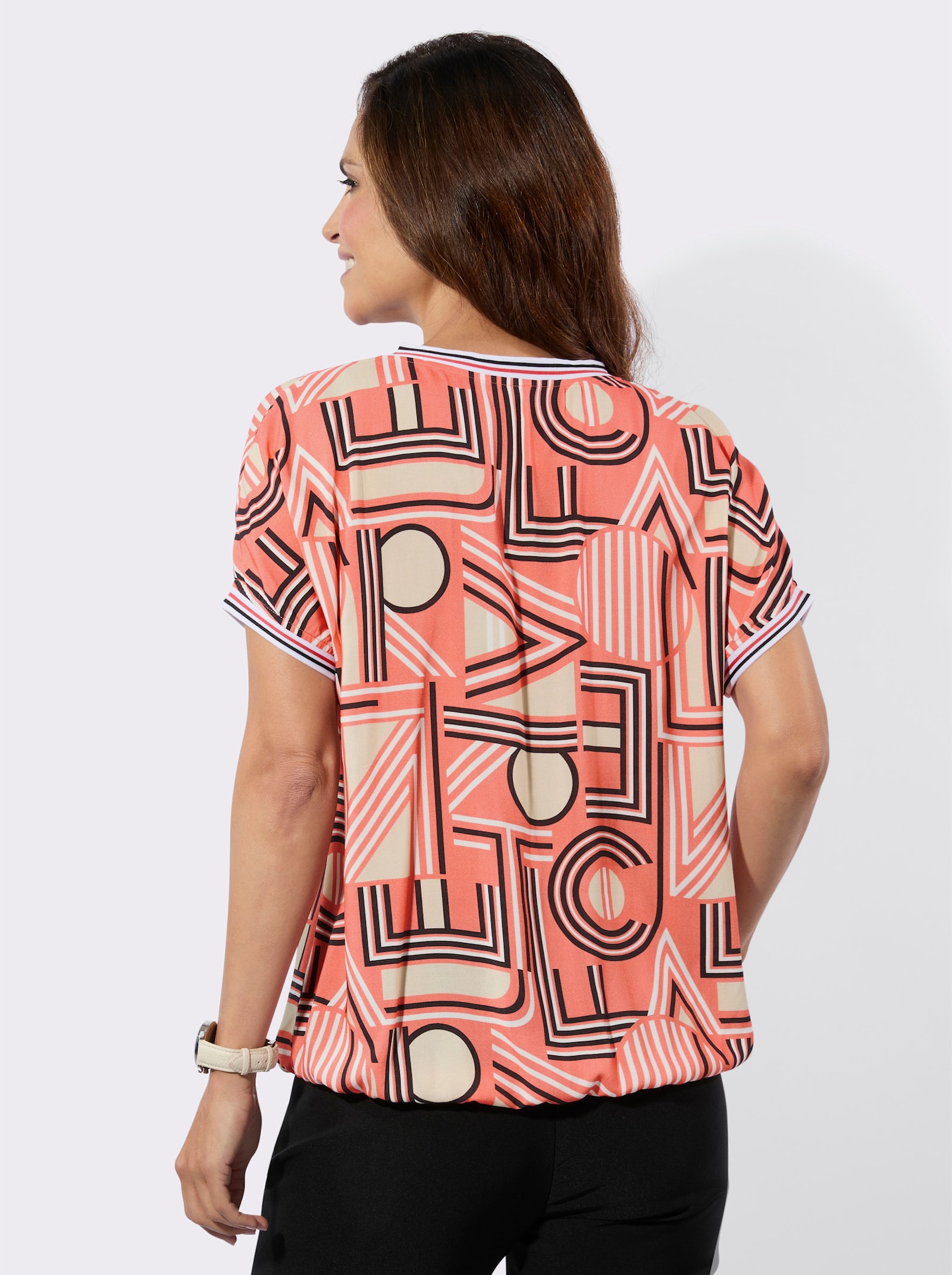Druckbluse aus reiner Viskose - koralle-sand-bedruckt