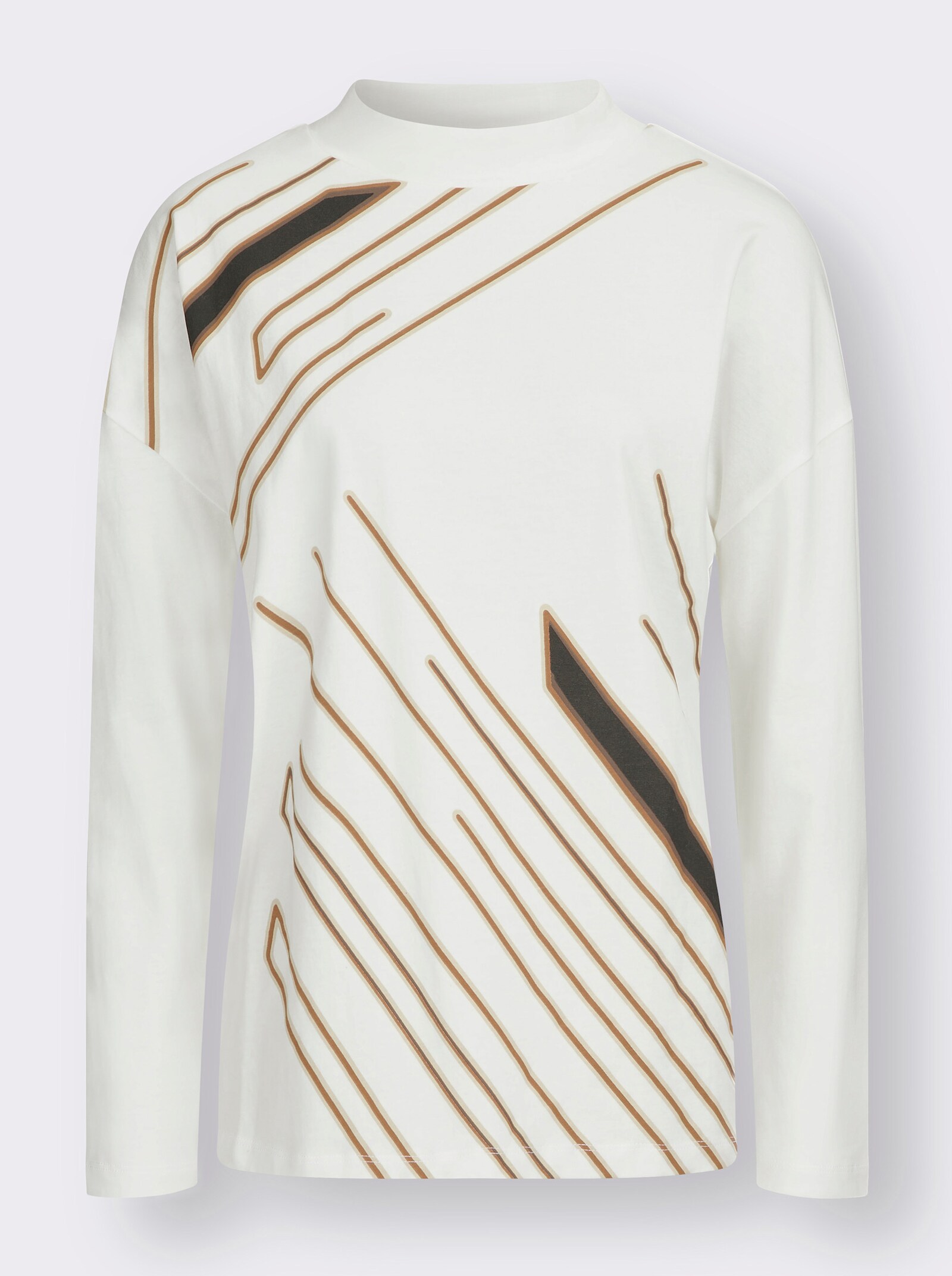 Stehkragenshirt aus reiner Baumwolle - ecru-schoko-bedruckt
