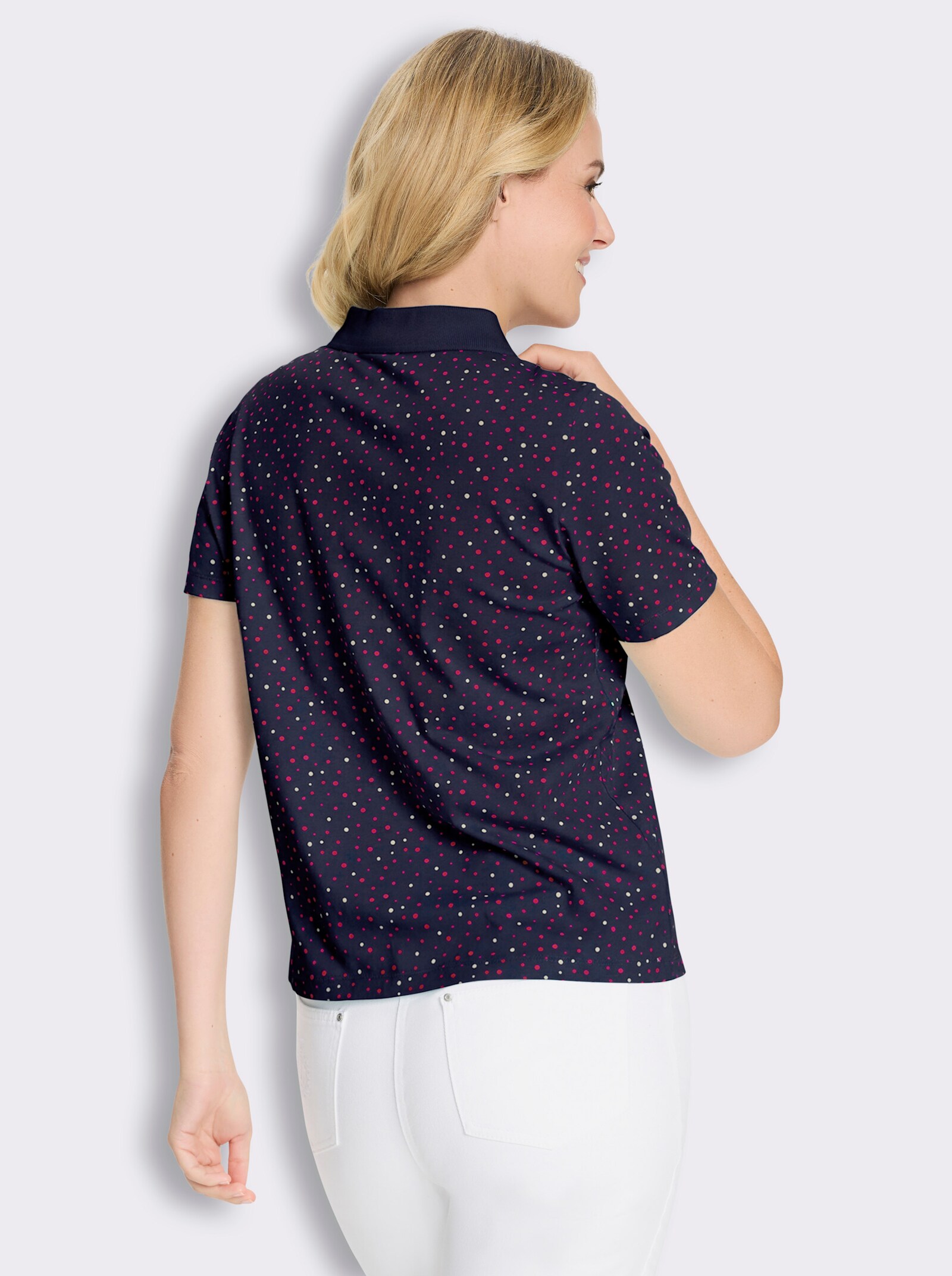 Poloshirt im Tupfen-Dessin - marine-fuchsia-getupft