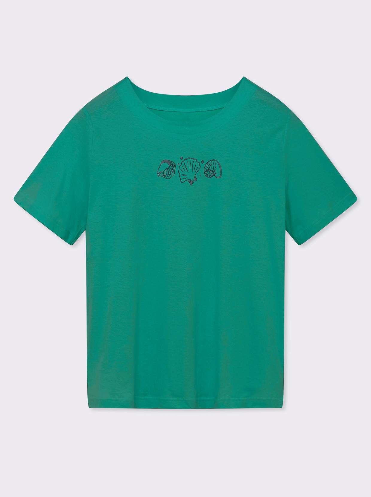 Kurzarmshirt mit Muschel-Druck - smaragd