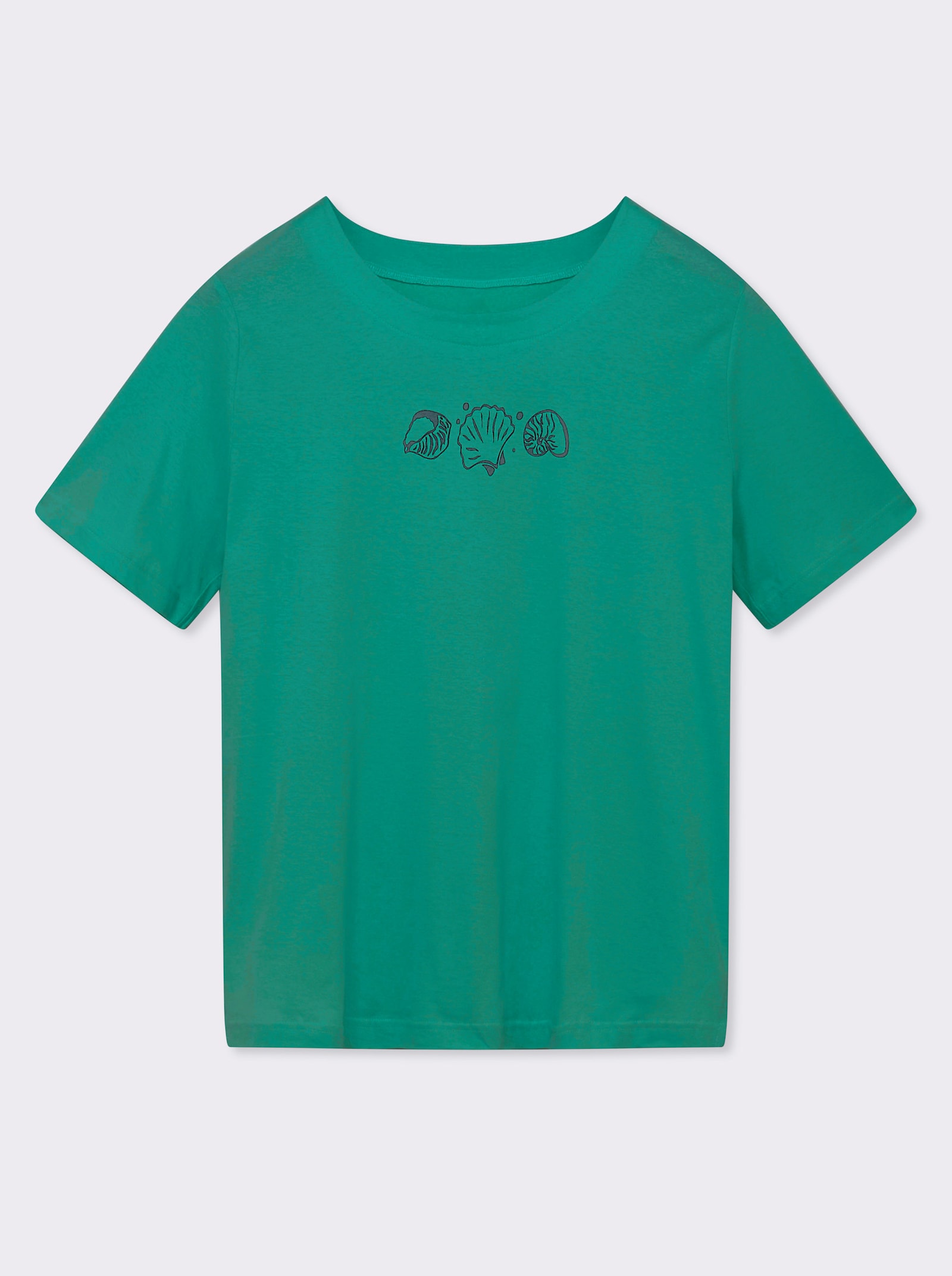 Kurzarmshirt mit Muschel-Druck - smaragd