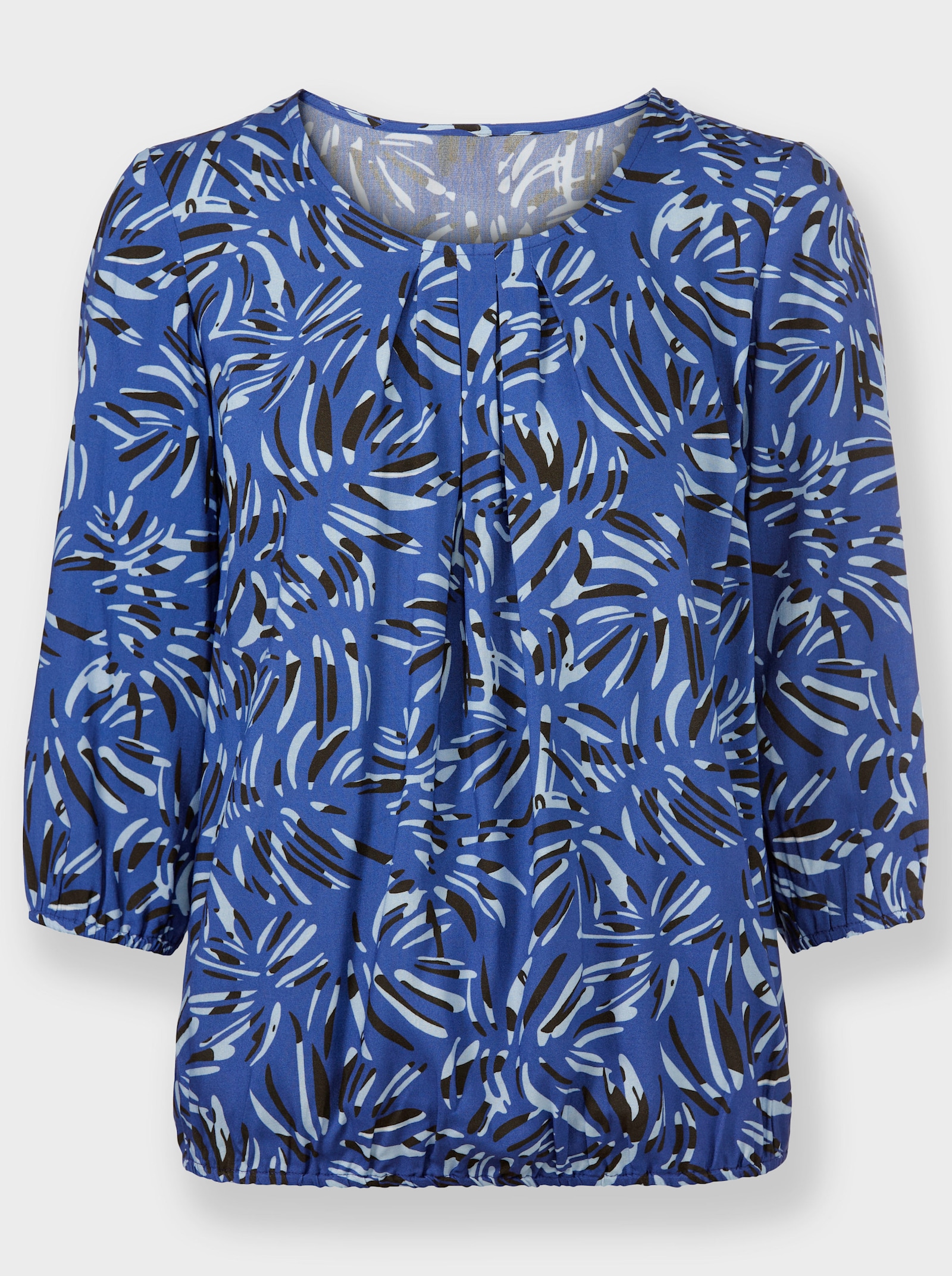 Druckbluse in Schlupfform - royalblau-graphit-bedruckt