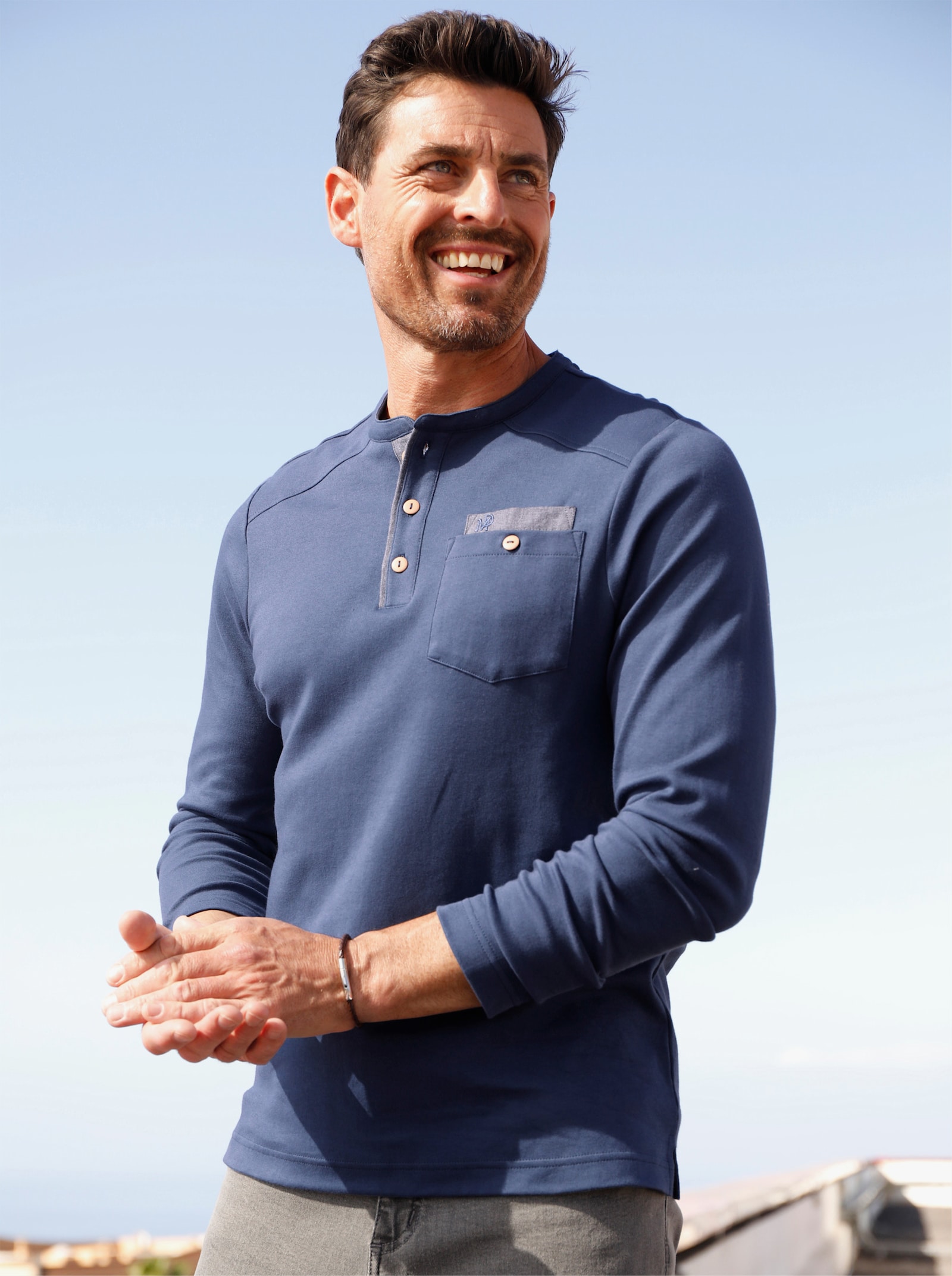 Marco Donati Langarmshirt aus Baumwolle - dunkelblau