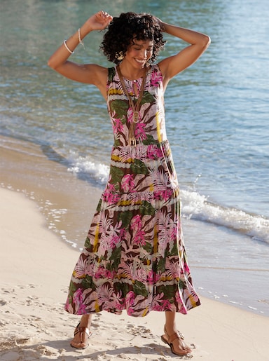 heine Jerseykleid ohne Ärmel - fuchsia-schoko-bedruckt