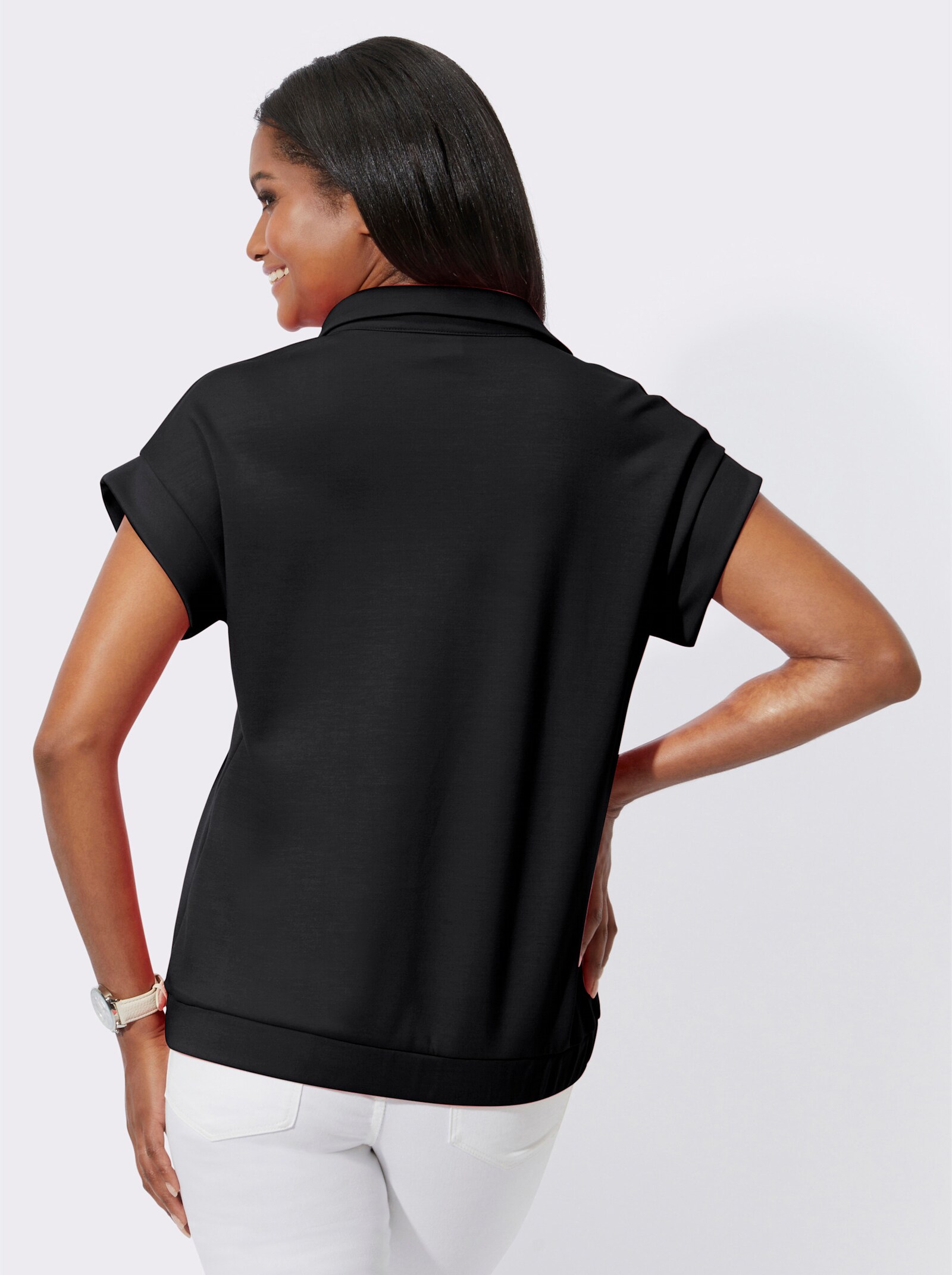 Poloshirt mit überschnittenen Schultern - schwarz