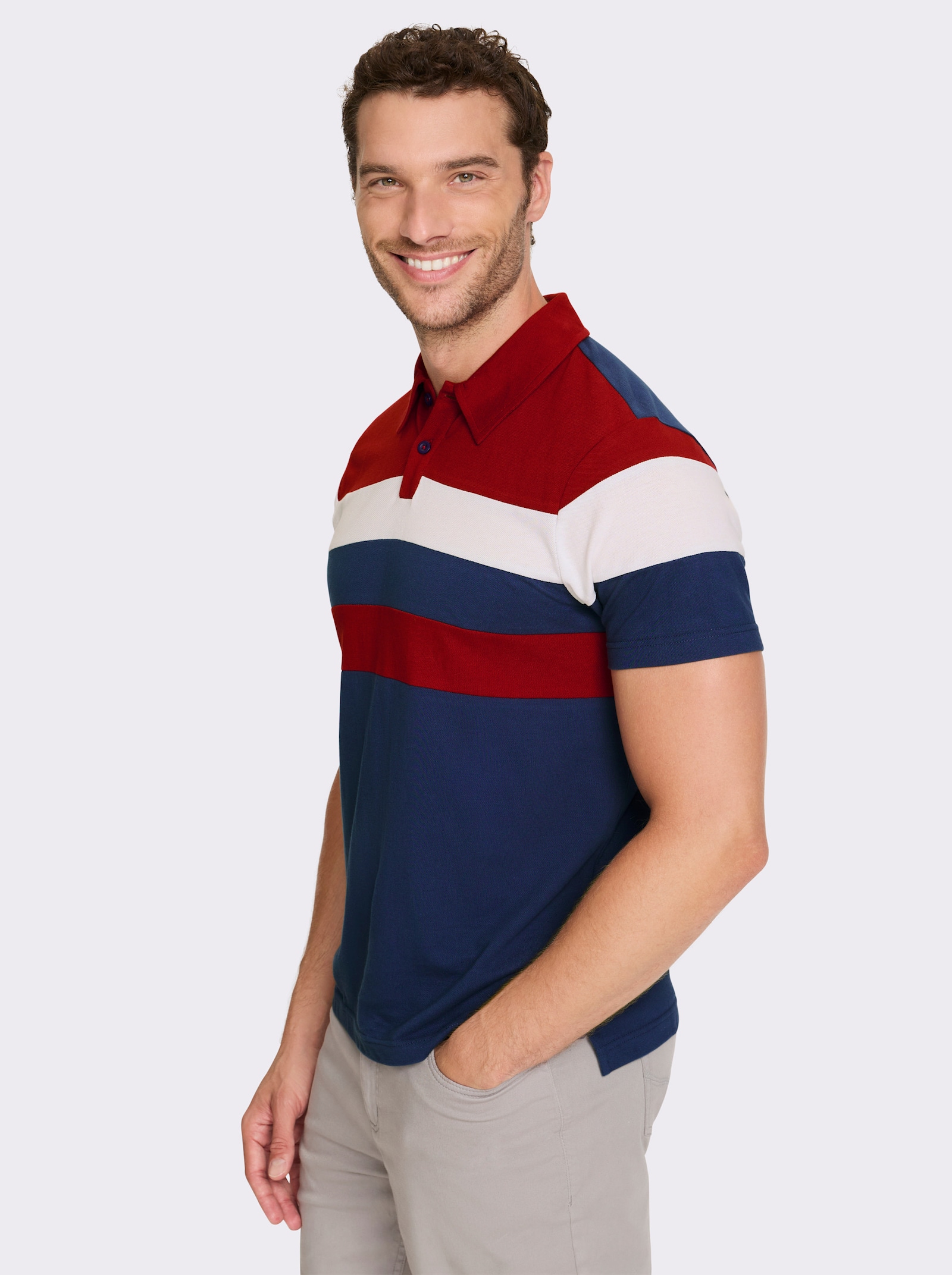 Catamaran Kurzarmshirt in Pikee-Qualität - dunkelblau-dunkelrot-gestreift