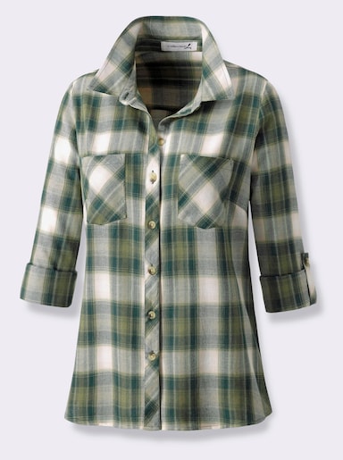 Flanellbluse - oliv-ecru-kariert
