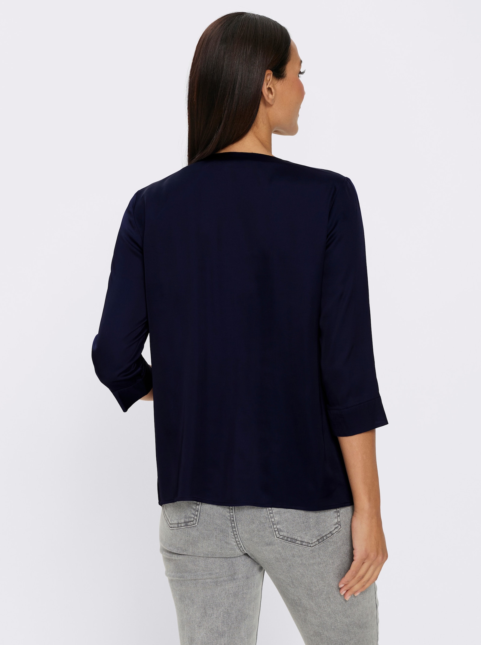 heine Satinbluse mit Glitzersteinchen - marine