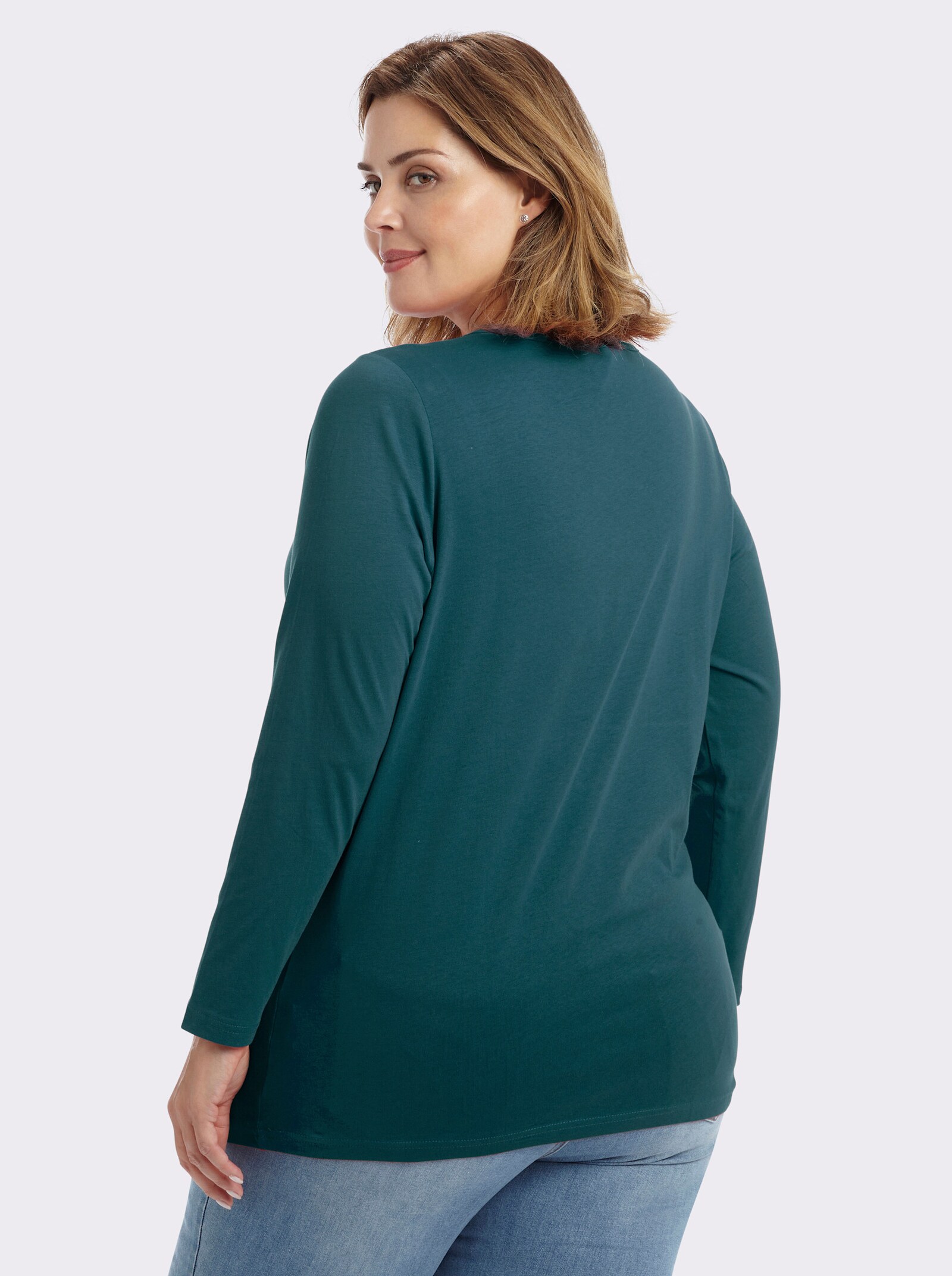 Langarmshirt in weiter Form - petrol