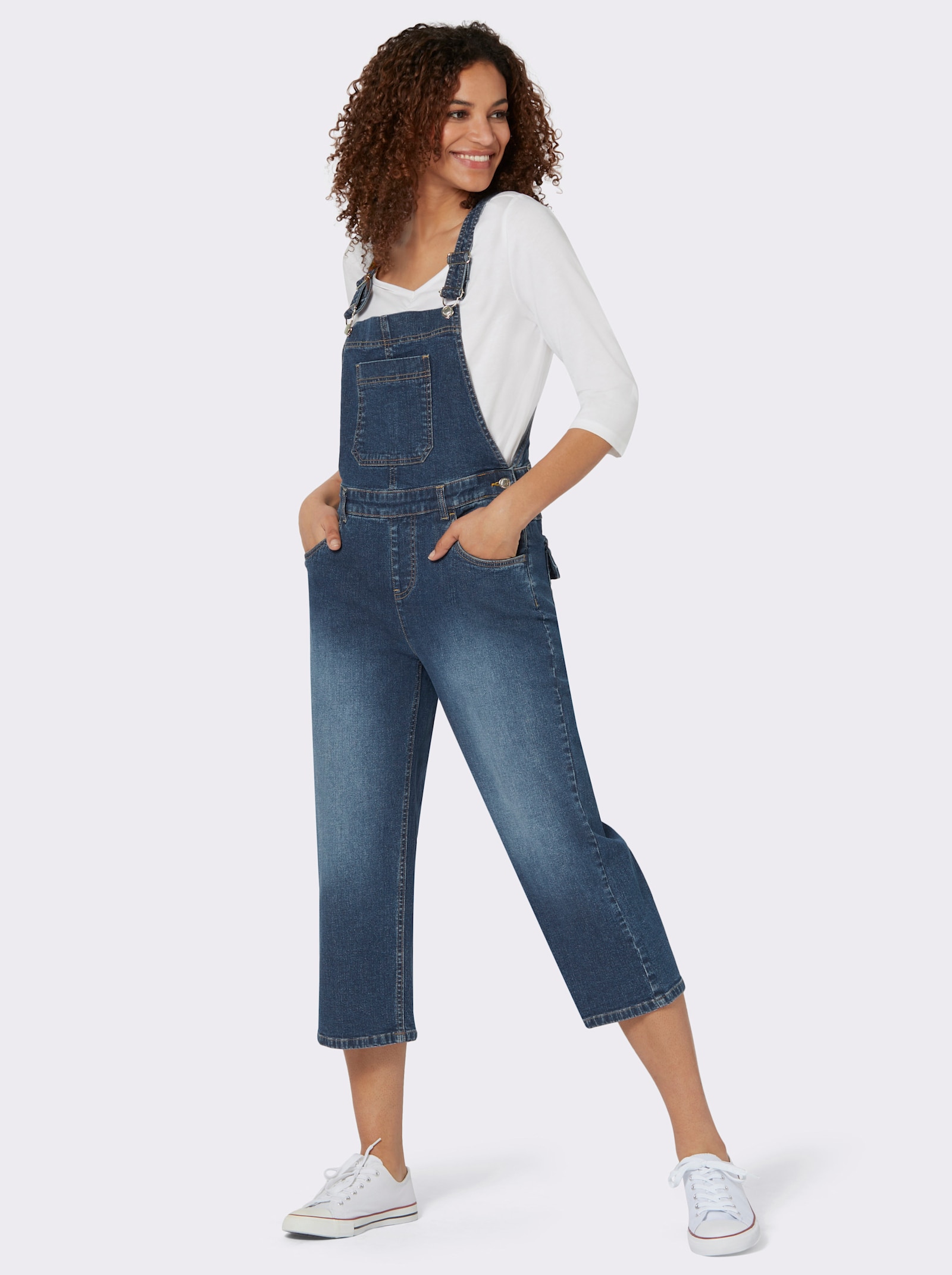 Jeanslatzhose in 3/4-Länge - blue-stone-washed