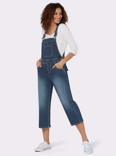 Jeanslatzhose in 3/4-Länge - blue-stone-washed