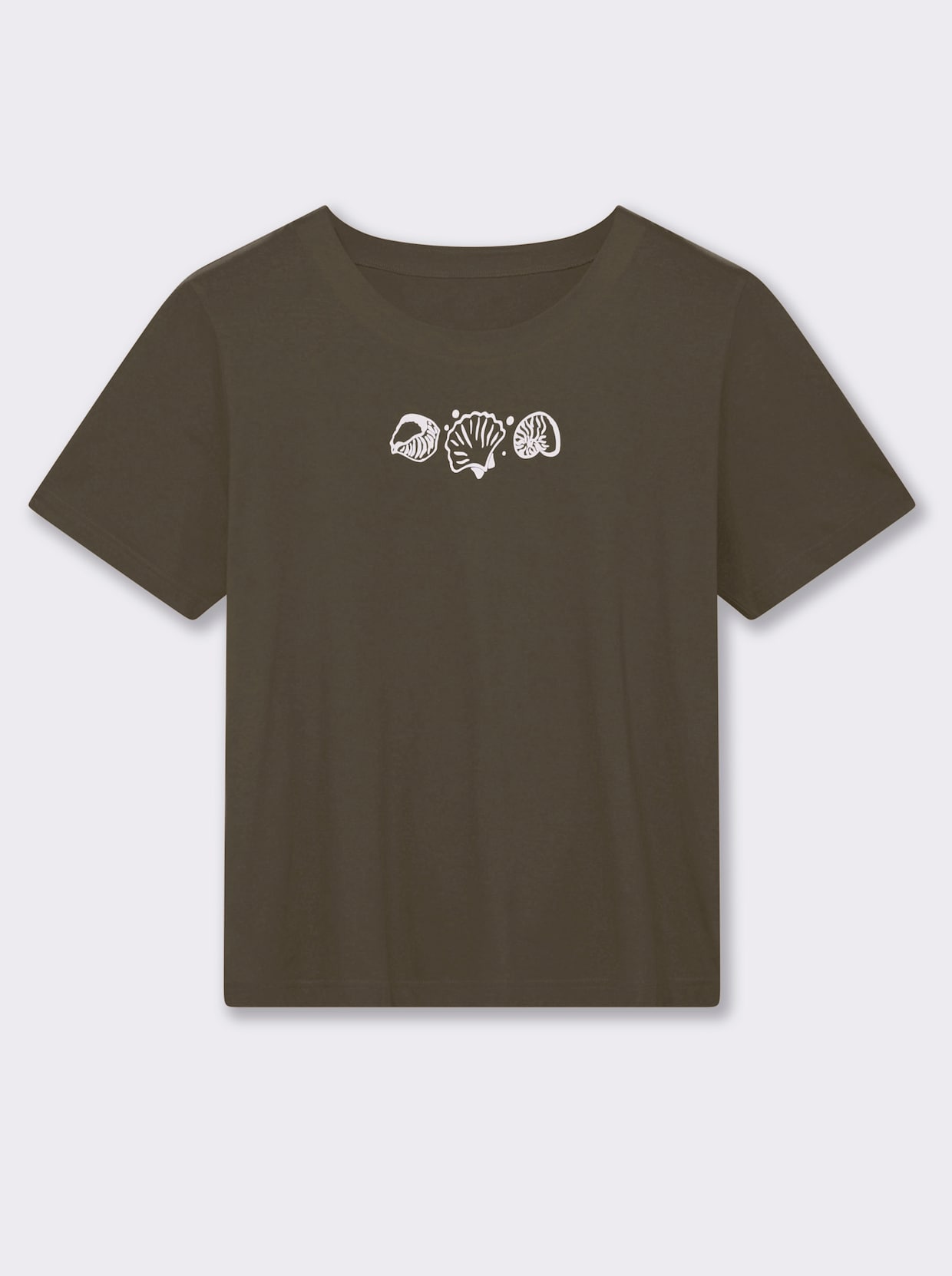 Kurzarmshirt mit Muschel-Druck - oliv
