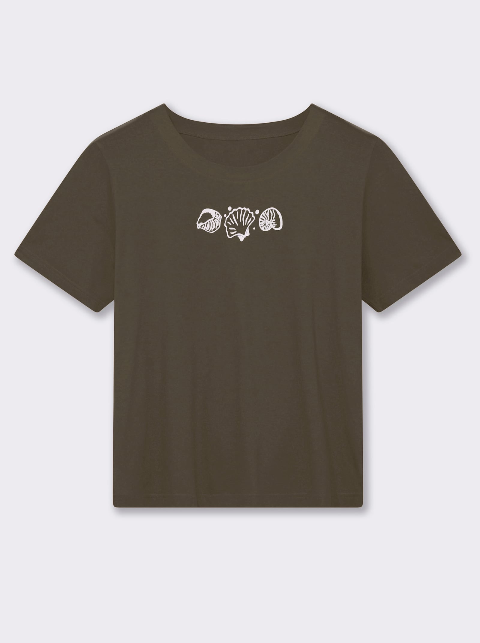 Kurzarmshirt mit Muschel-Druck - oliv