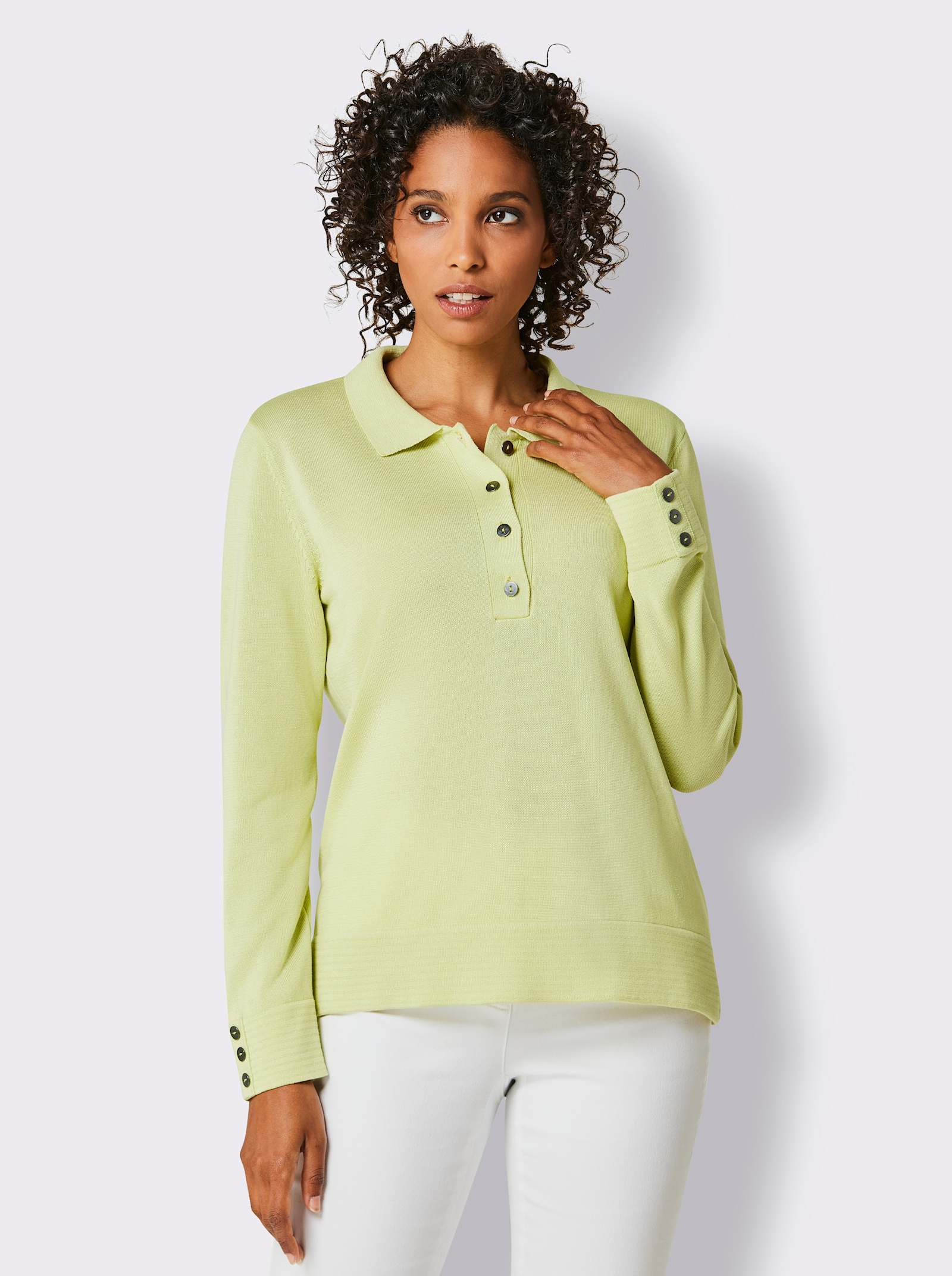 CREATION L PREMIUM Polopullover aus mercerisierter Baumwolle - pistazie