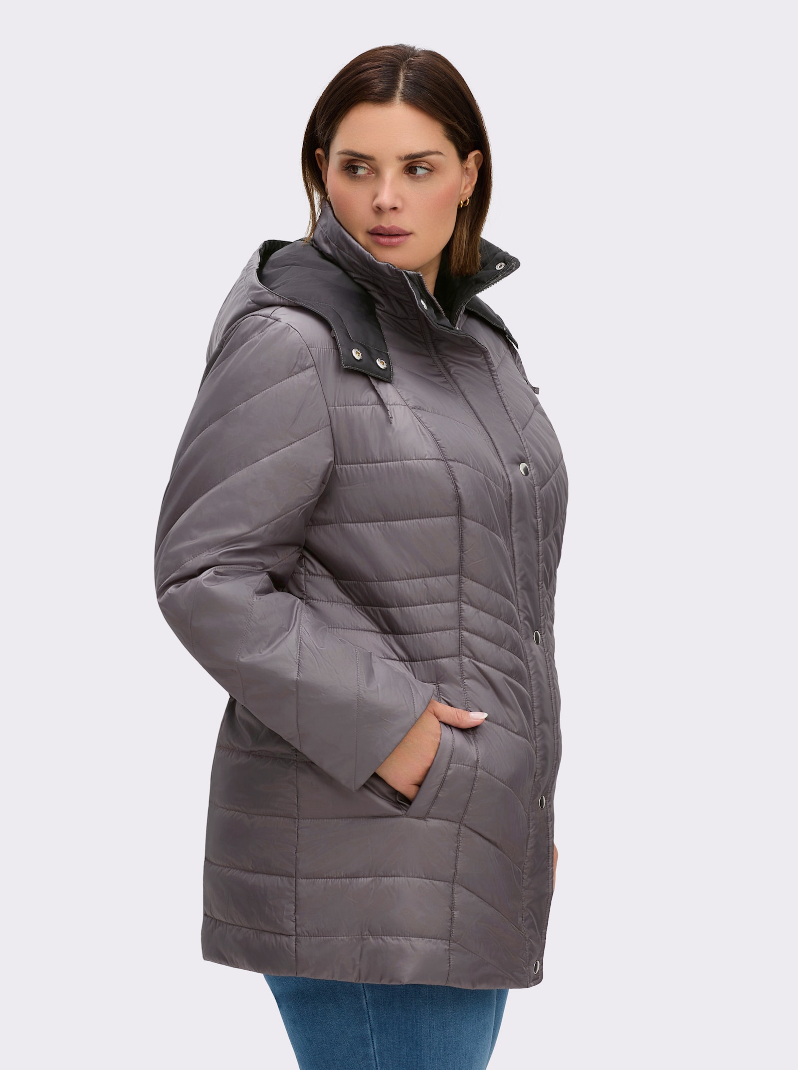 Steppjacke mit Kontrastfutter - taupe-schwarz