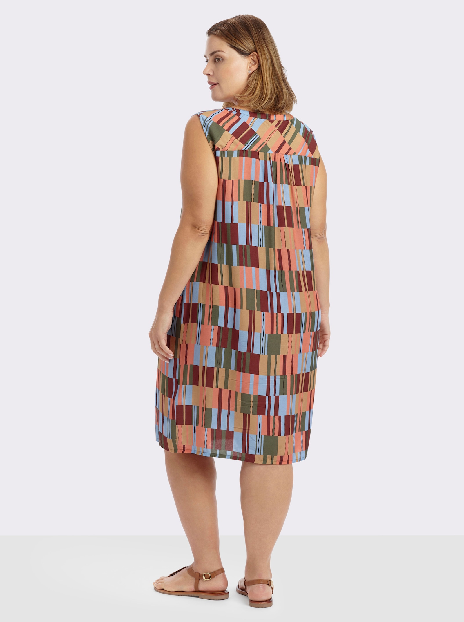 Druckkleid aus reiner Viskose - khaki-rotbraun-gemustert