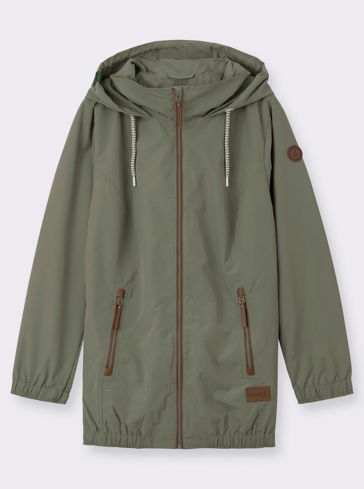 Freizeitjacke mit Lederimitat-Paspeln - khaki
