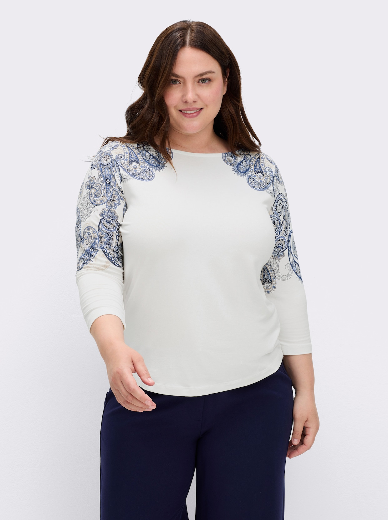 3/4-Arm-Shirt mit Paisley-Druck - ecru-marine-bedruckt